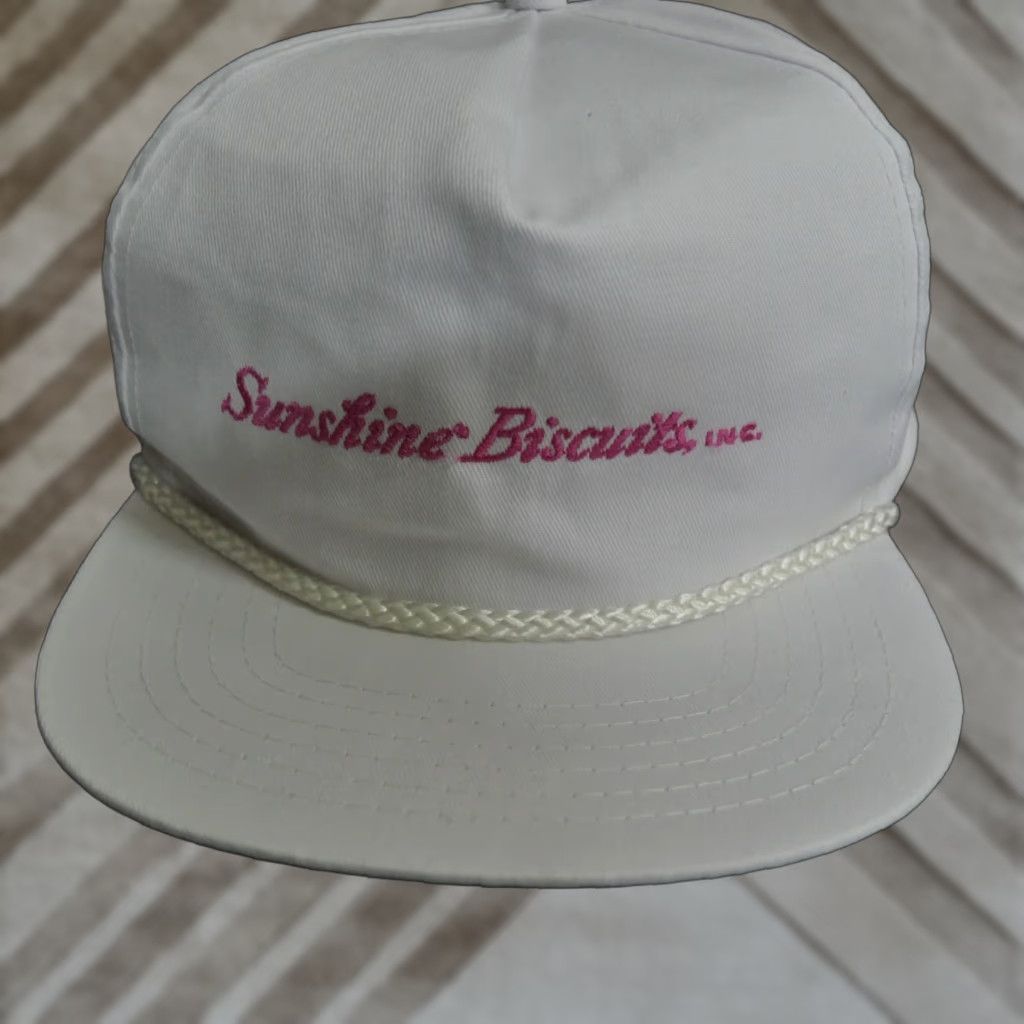 Vintage VINTAGE Sunshine Biscuits Hat Adult White Pink Logo Snap Back Mens 90s Size ONE SIZE - 1 Thumbnail