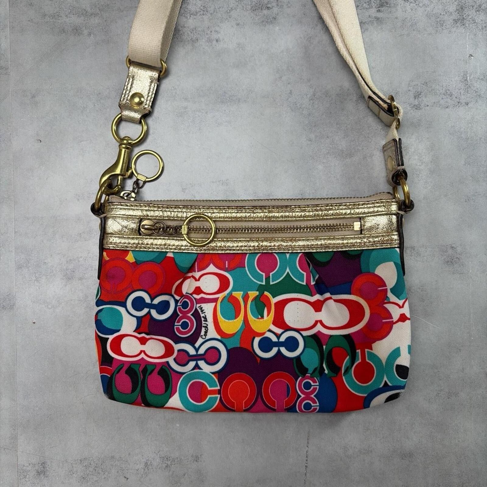 Coach Y2K Coach Multicolor Signature Print Canvas Zip Shoulder Bag Size ONE SIZE - 3 Thumbnail