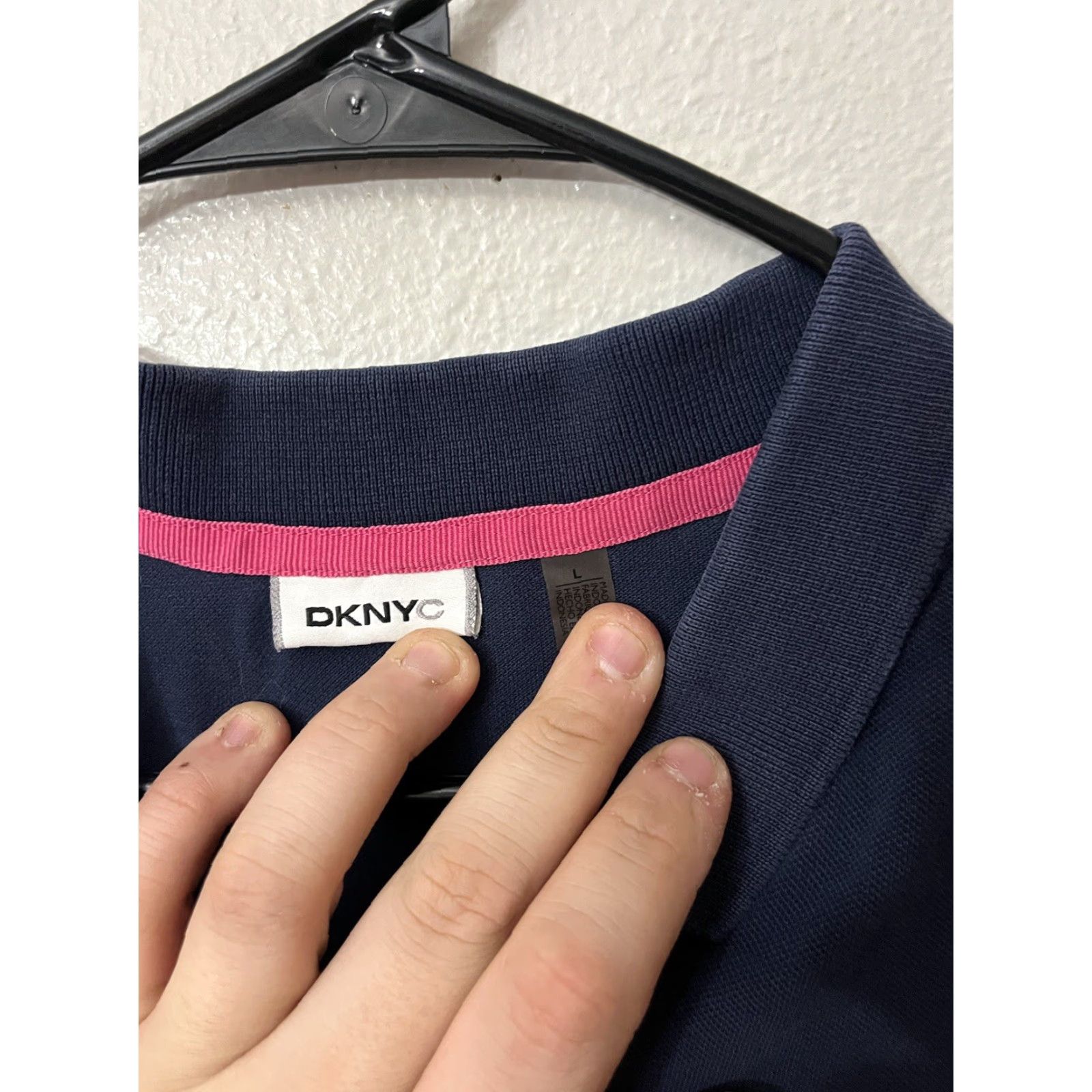 DKNY DKNYC Women's Cotton Polo Shirt Size Large Navy Blue Tunic Size L / US 10 / IT 46 - 3 Thumbnail