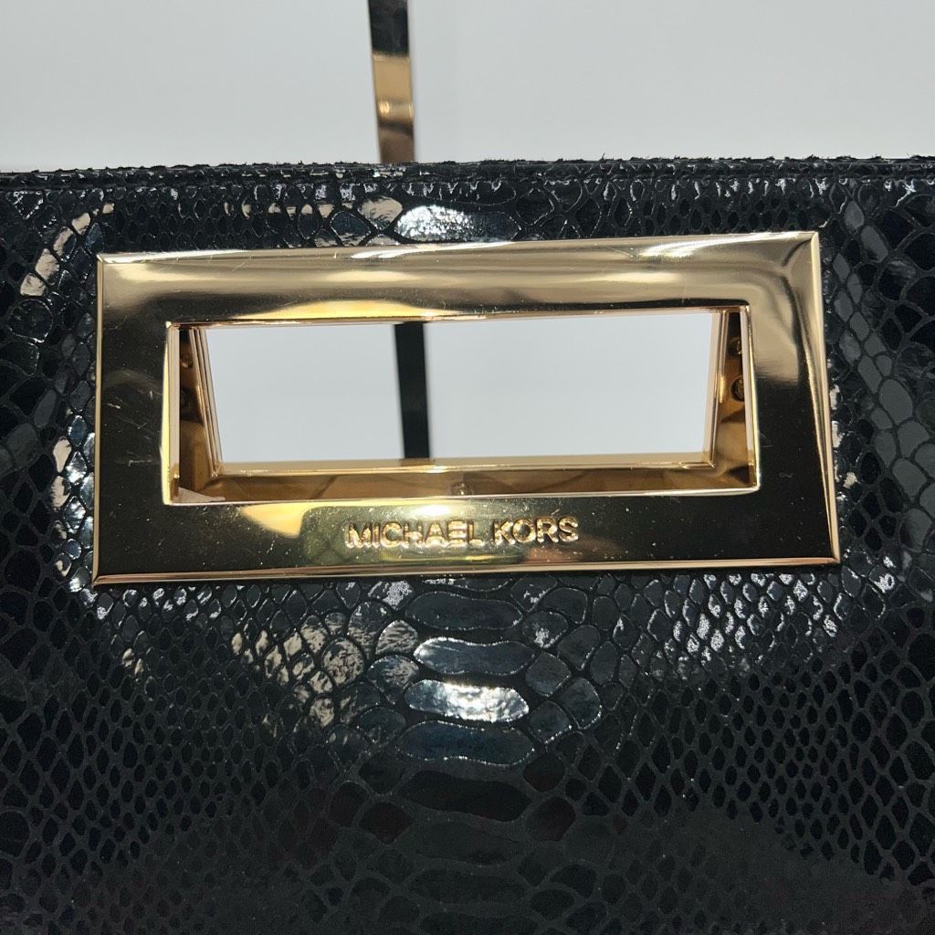 Michael Kors Michael Michael Kors Snake Embossed Shiny Suede Metal Branded Handle Clutch Size ONE SIZE - 3 Thumbnail