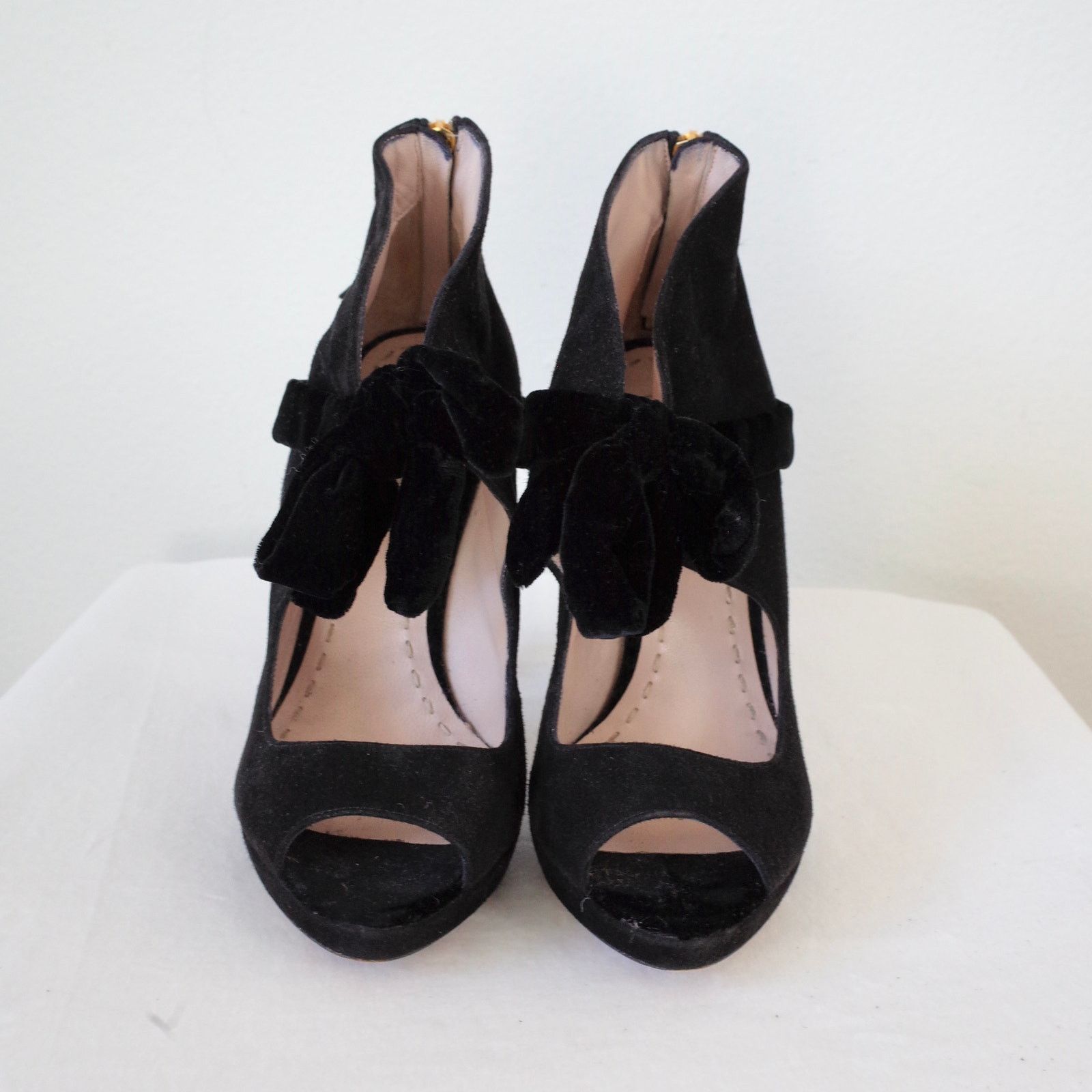 Miu Miu Miu Miu Black Suede Sandals Heels with Velvet Bow 38 Size US 7 / IT 37 - 1 Thumbnail