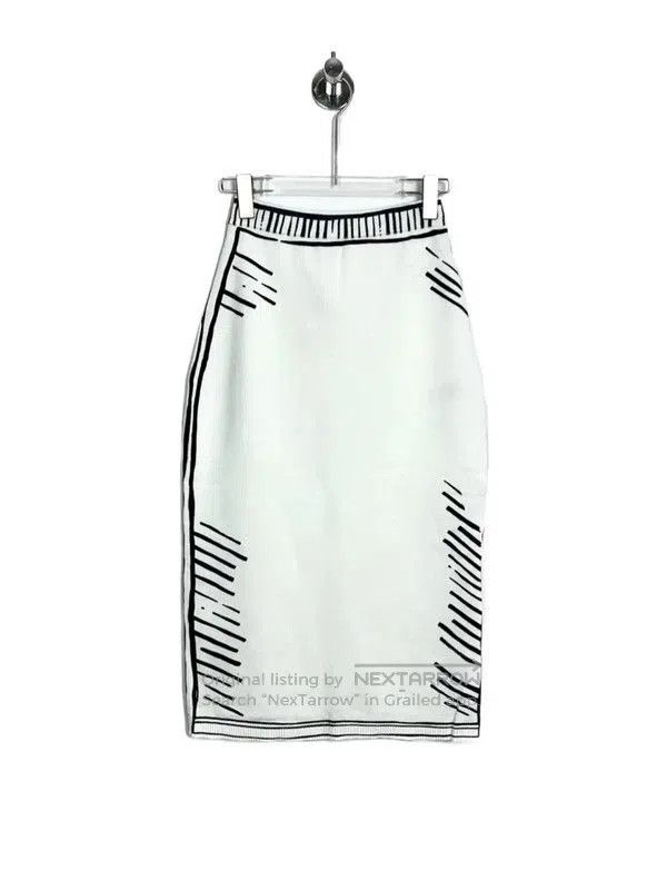 Fendi Fendi White Cotton Midi Skirt with Stripes . Size 26" / US 2 / IT 38 - 2 Thumbnail