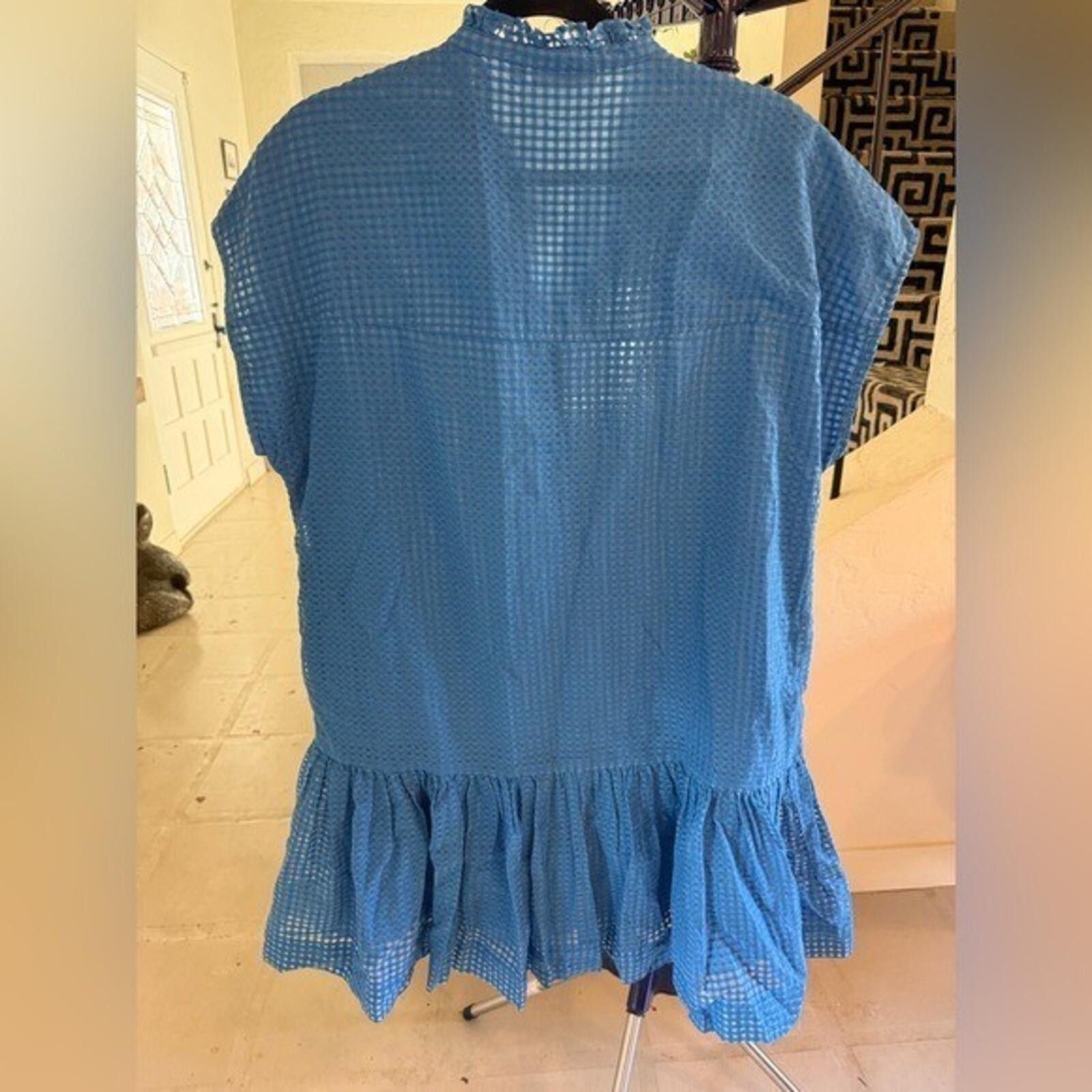 Oliphant Tuckernuck Oliphant Delray Blue Mini Dress Textured Ruffle L Size L / US 10 / IT 46 - 7 Thumbnail