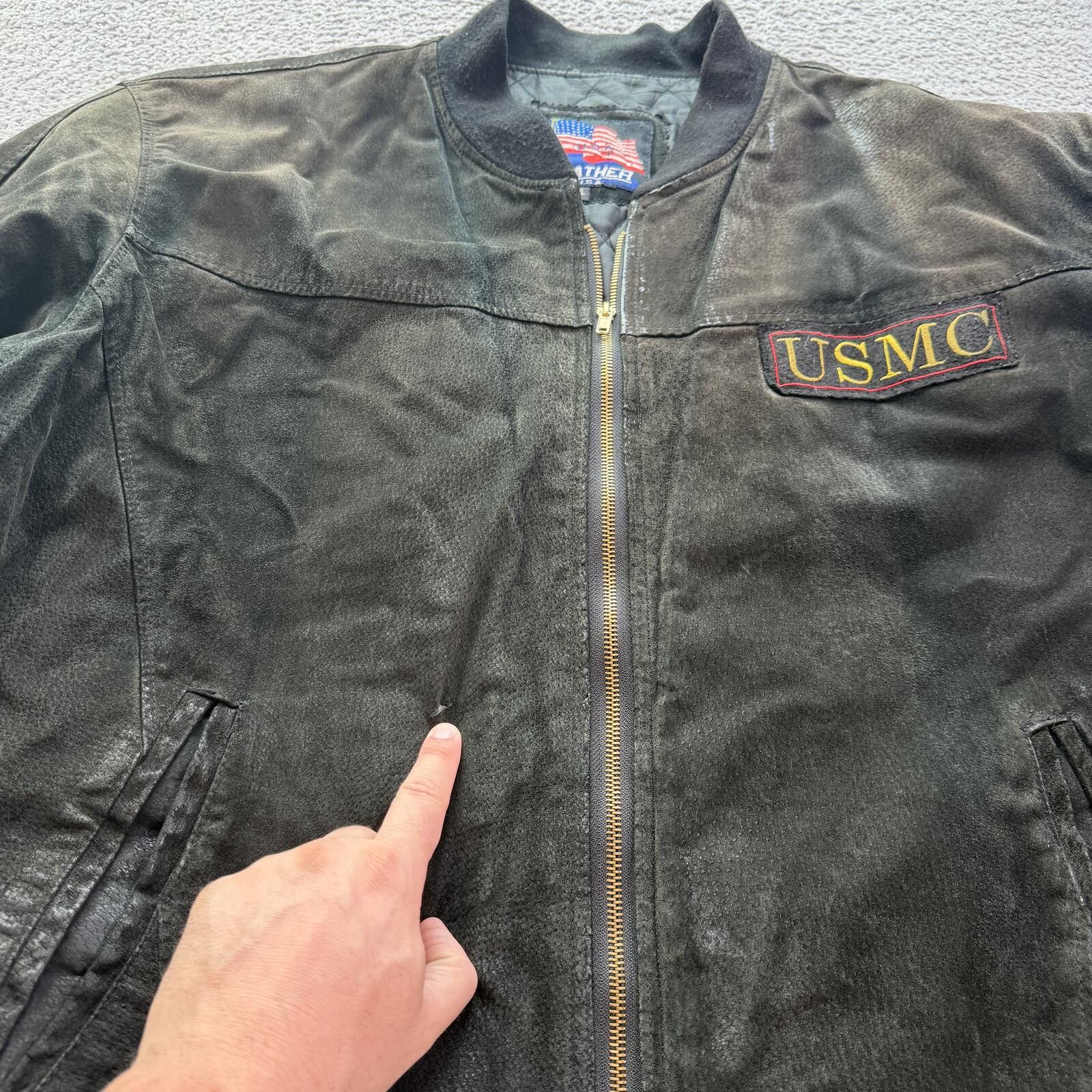 Leather Vintage 90s USMC Marines Leather Bomber Jacket Military 3XL Size US XXL / EU 58 / 5 - 11 Thumbnail