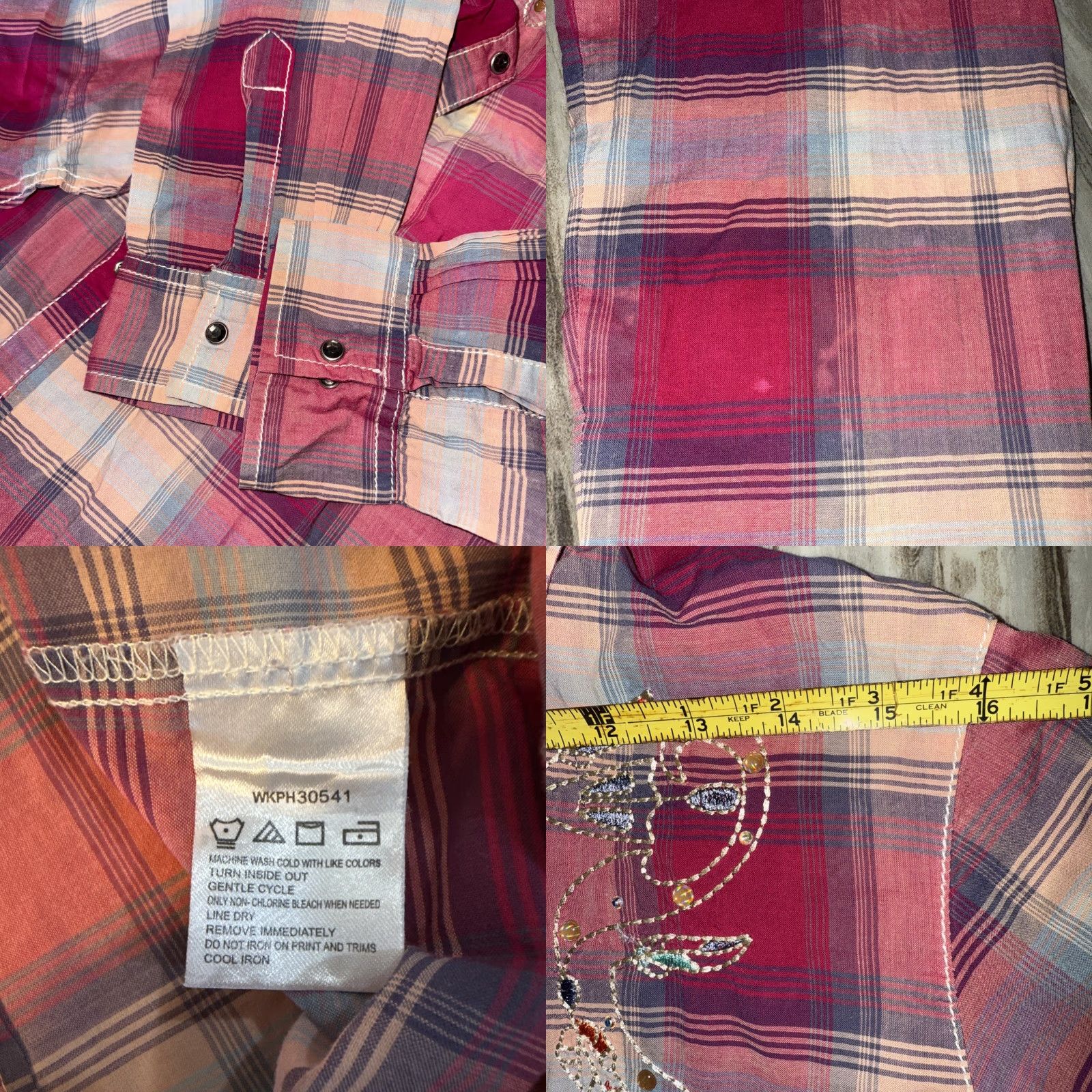Wrangler Rock 47 By Wrangler Women’s Shirt Cowgirl Rodeo Pink Long Sleeve Size L Stain Size L / US 10 / IT 46 - 8 Thumbnail