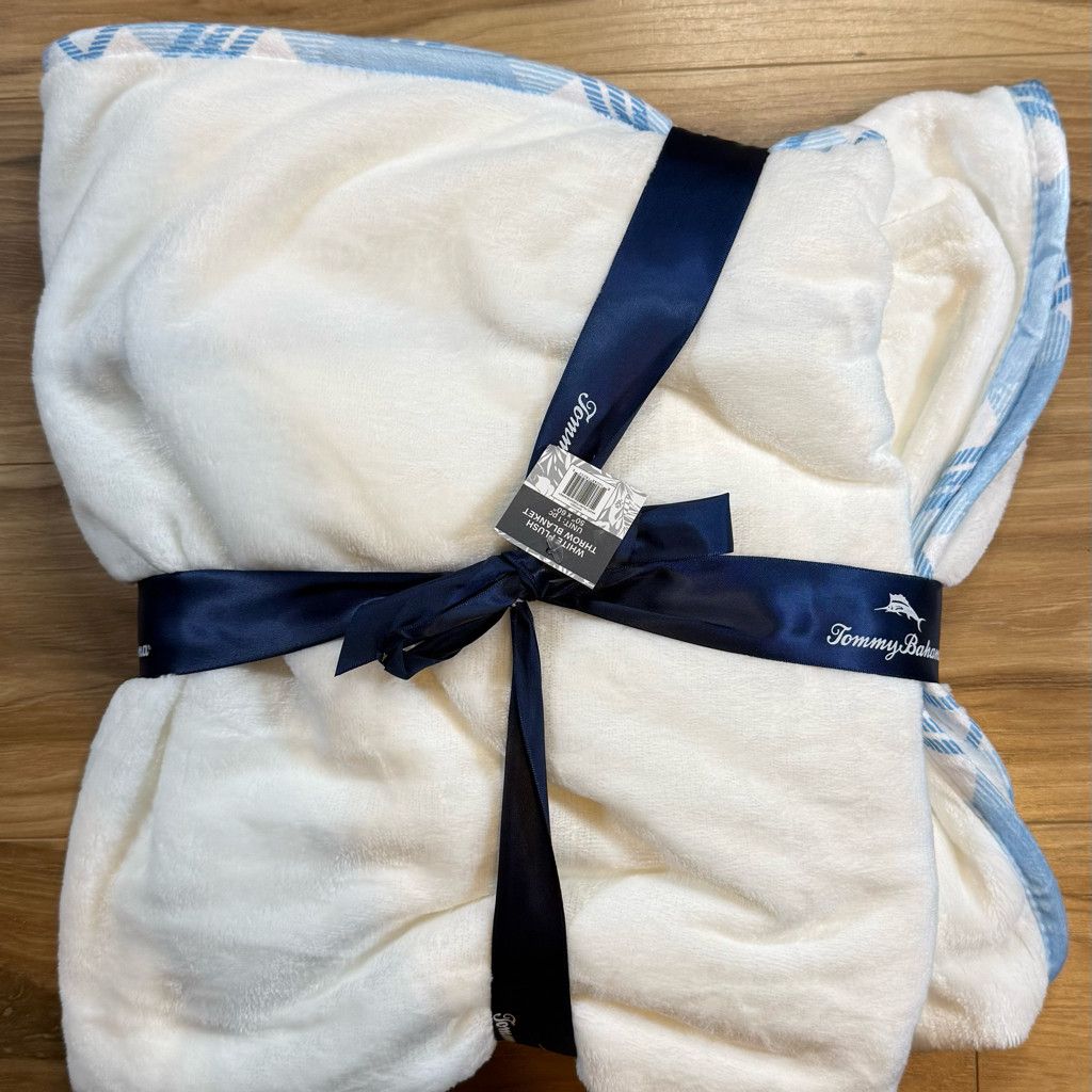 Tommy Bahama Tommy Bahama Plush Throw Blanket 50x60 Cream Blue Size ONE SIZE - 2 Thumbnail