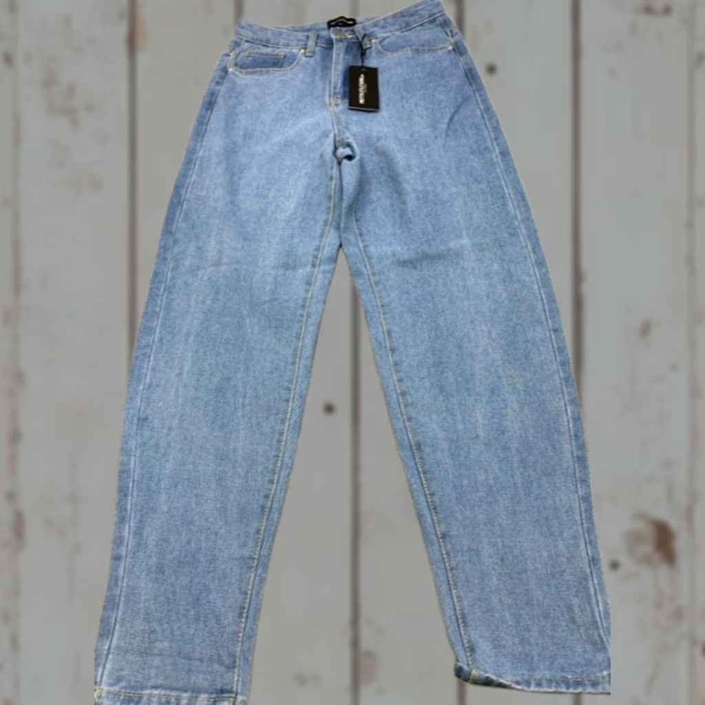 PrettyLittleThing NWT Pretty Little Things Jeans Turnup Mom Women's 8 Blue Denim 28 Inseam 30" 5-Pocket Rise 12.5" Cotton Spandex Regular 5746 Size 30" / US 8 / IT 44 - 1 Thumbnail