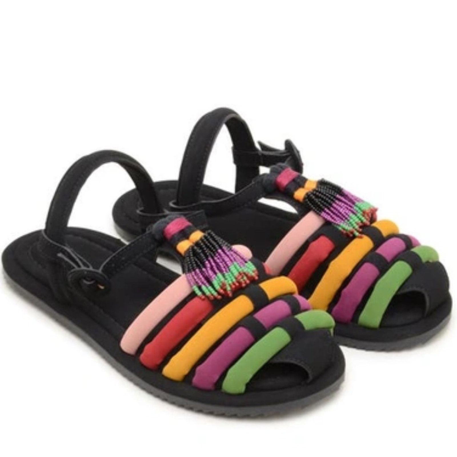 Farm Rio NEW Farm Rio Black Beaded Rainbow Boho Sandals Size 11 Size US 11 / IT 41 - 1 Thumbnail