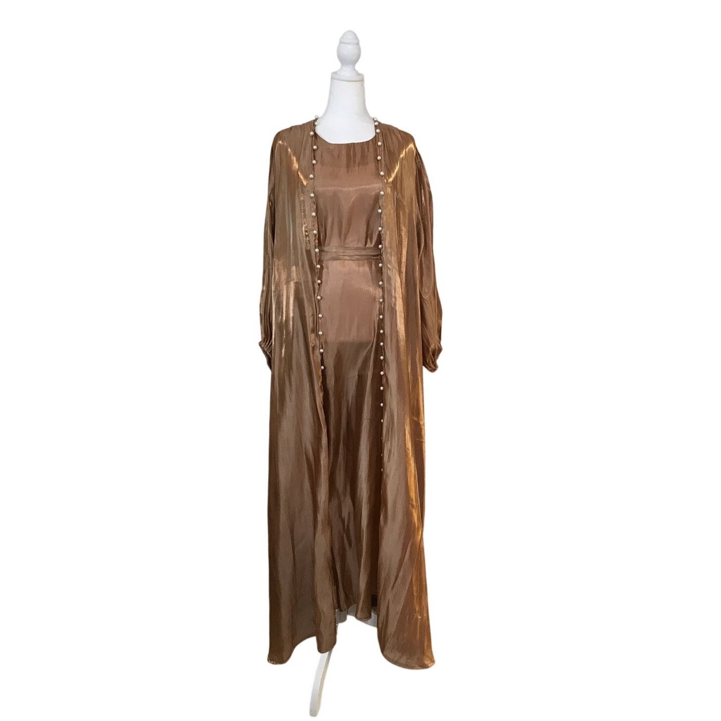 Other Elegant Bronze Metallic Beaded Cardigan Dress A-line Set L Size L / US 10 / IT 46 - 1 Thumbnail