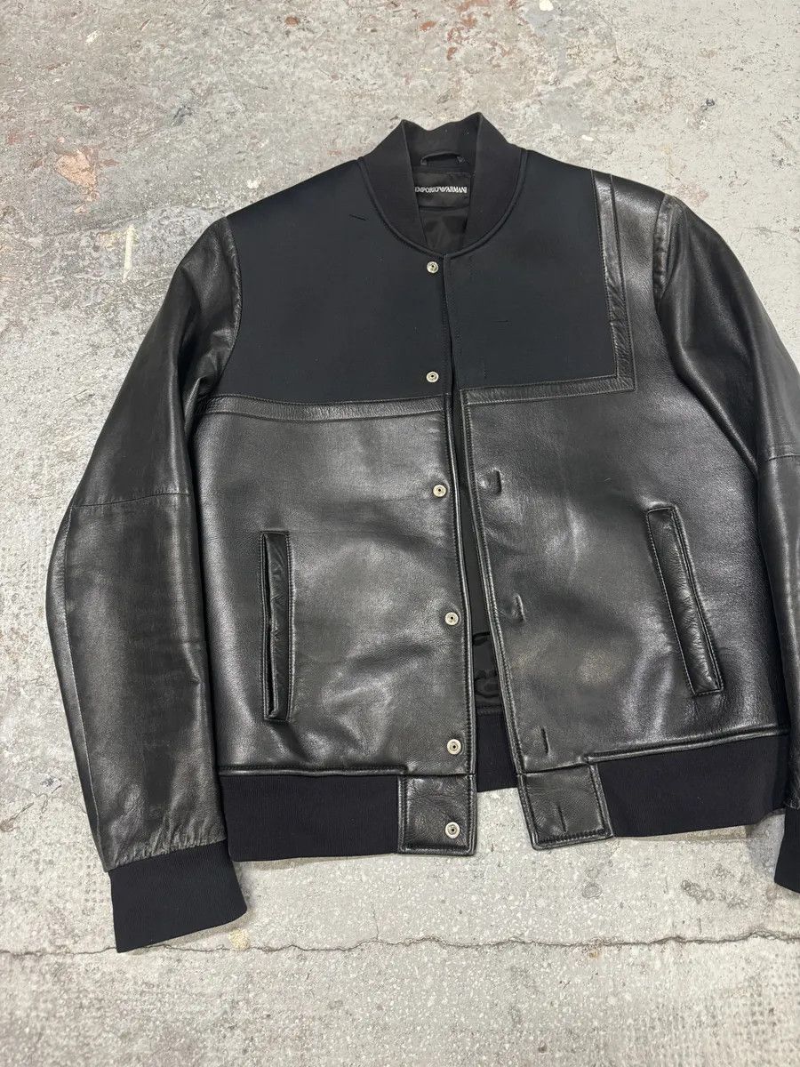 Emporio Armani × Vintage SS2014 Emporio Armani Black Pure Geometrical Leather Jacket Size US M / EU 48-50 / 2 - 7 Thumbnail