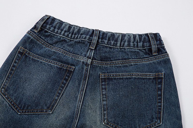 Jean Retro washed distressed dark blue jeans for men Size US 32 / EU 48 - 5 Thumbnail