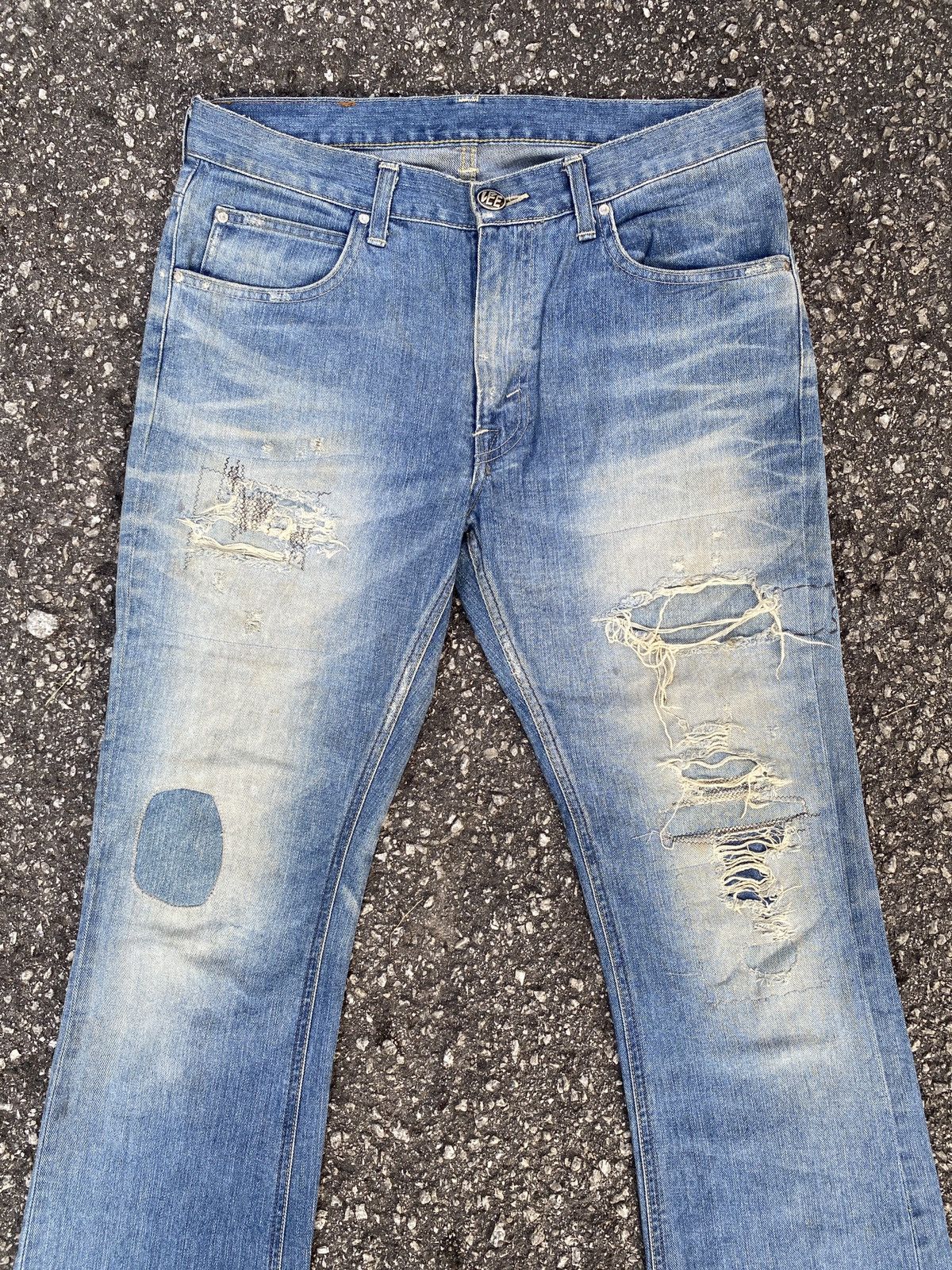 Japanese Brand × Lee Vintage Lee Blue Washed Distressed Patchwork Flare Denim Size US 32 / EU 48 - 3 Thumbnail