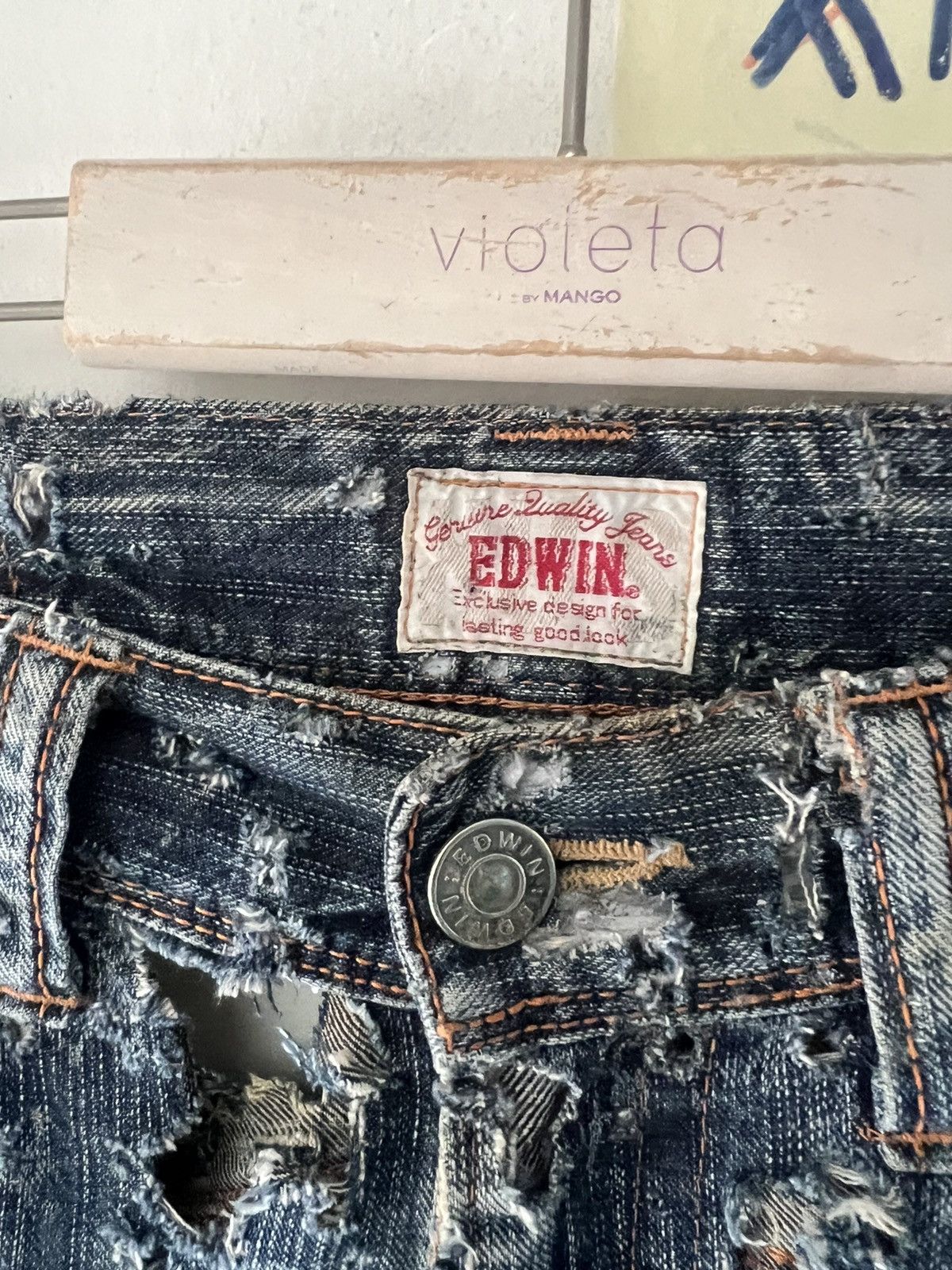 Japanese Brand MUGATAMUGARU THRASHED🔥EDWIN FLARE RIPPED DENIM PANT Size US 32 / EU 48 - 10 Thumbnail