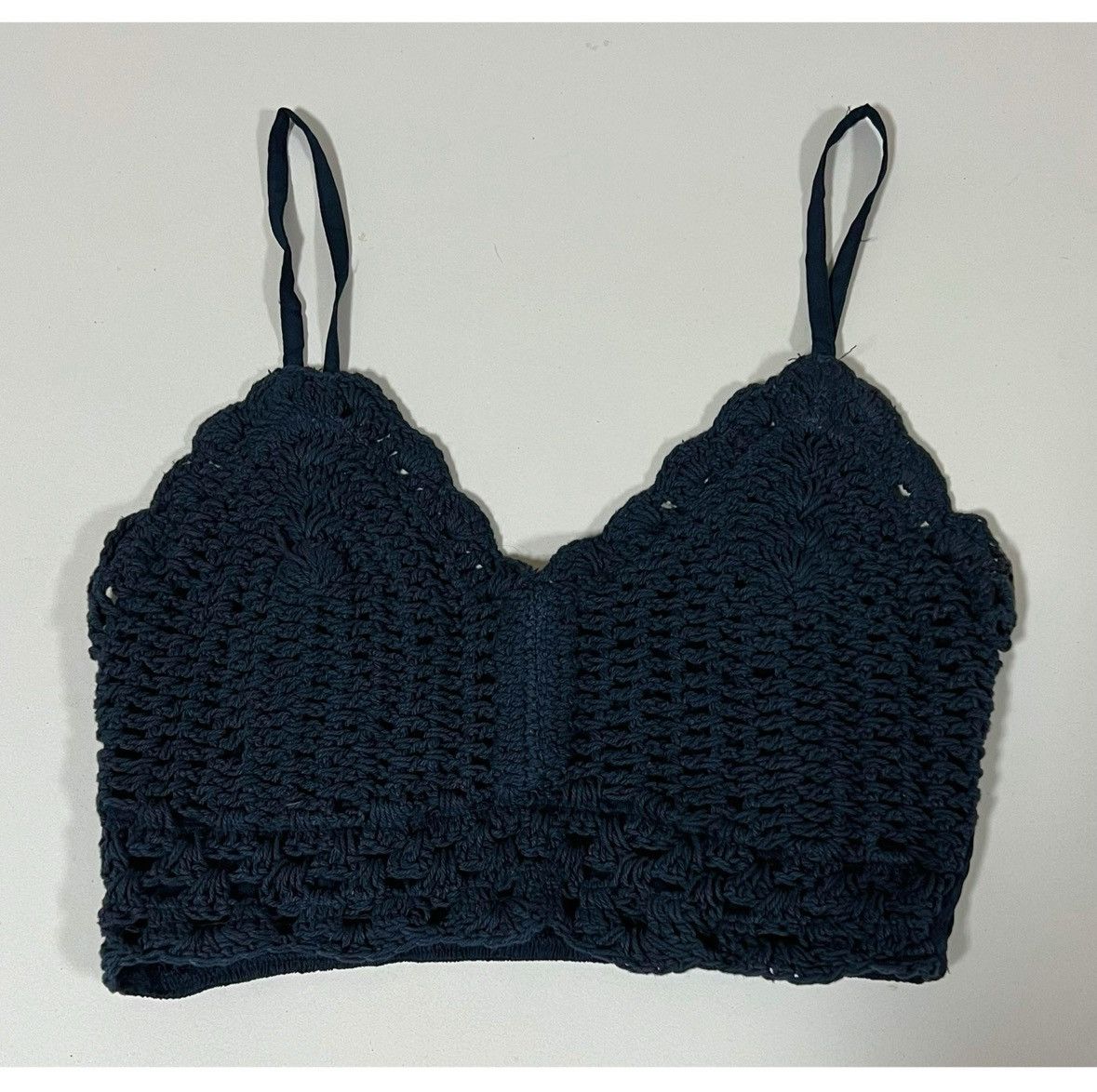 Vintage BOG Collective Navy Blue Crochet Boho Crop Top Shirt XS 💙✨ Size XS / US 0-2 / IT 36-38 - 1 Thumbnail