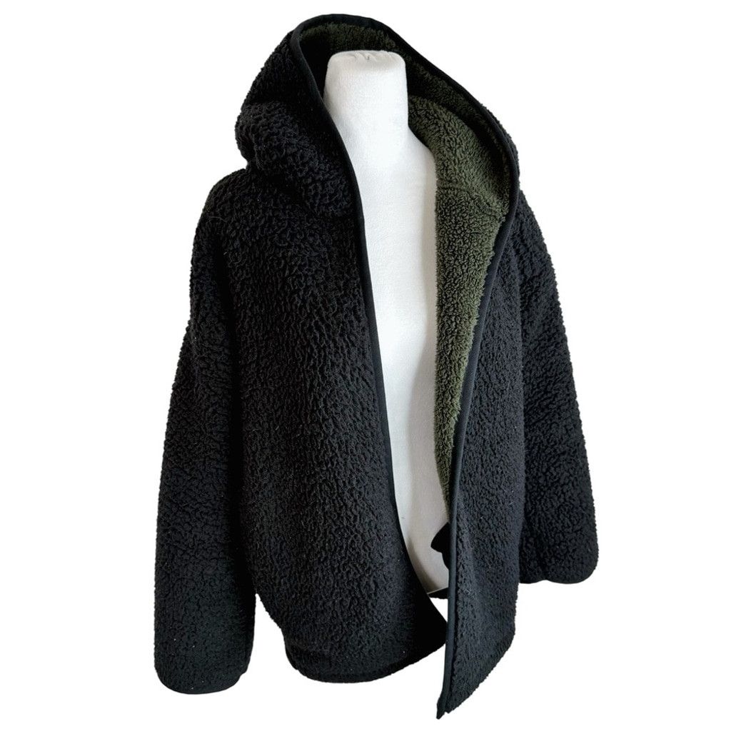 Express EXPRESS Men's Thick Soft Black Open Sherpa Hood Jacket XS/S Size US S / EU 44-46 / 1 - 1 Thumbnail
