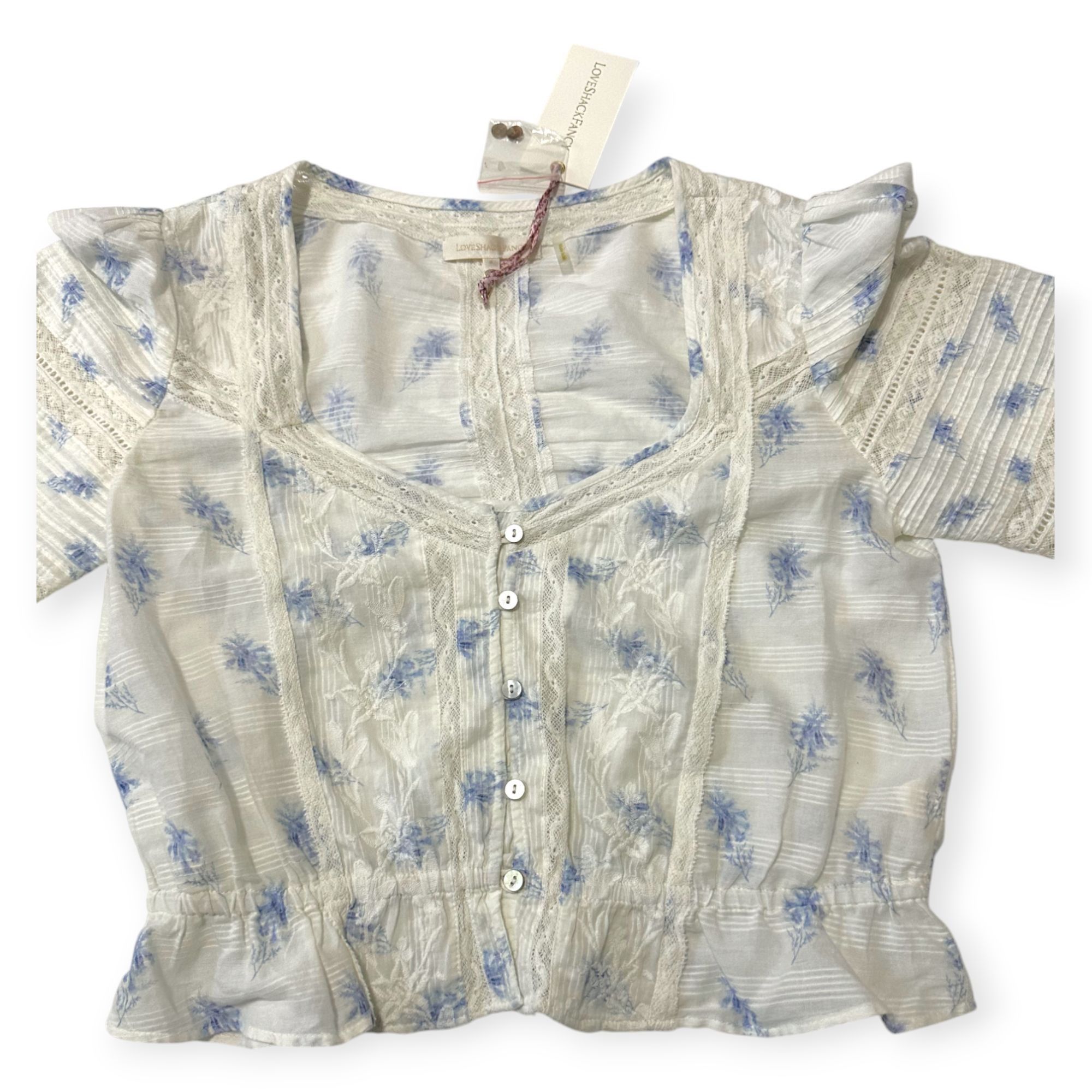 LoveShackFancy LoveShackFancy Sabrina Top, Ivory, Blue Floral, Size S, New Size S / US 4 / IT 40 - 8 Thumbnail