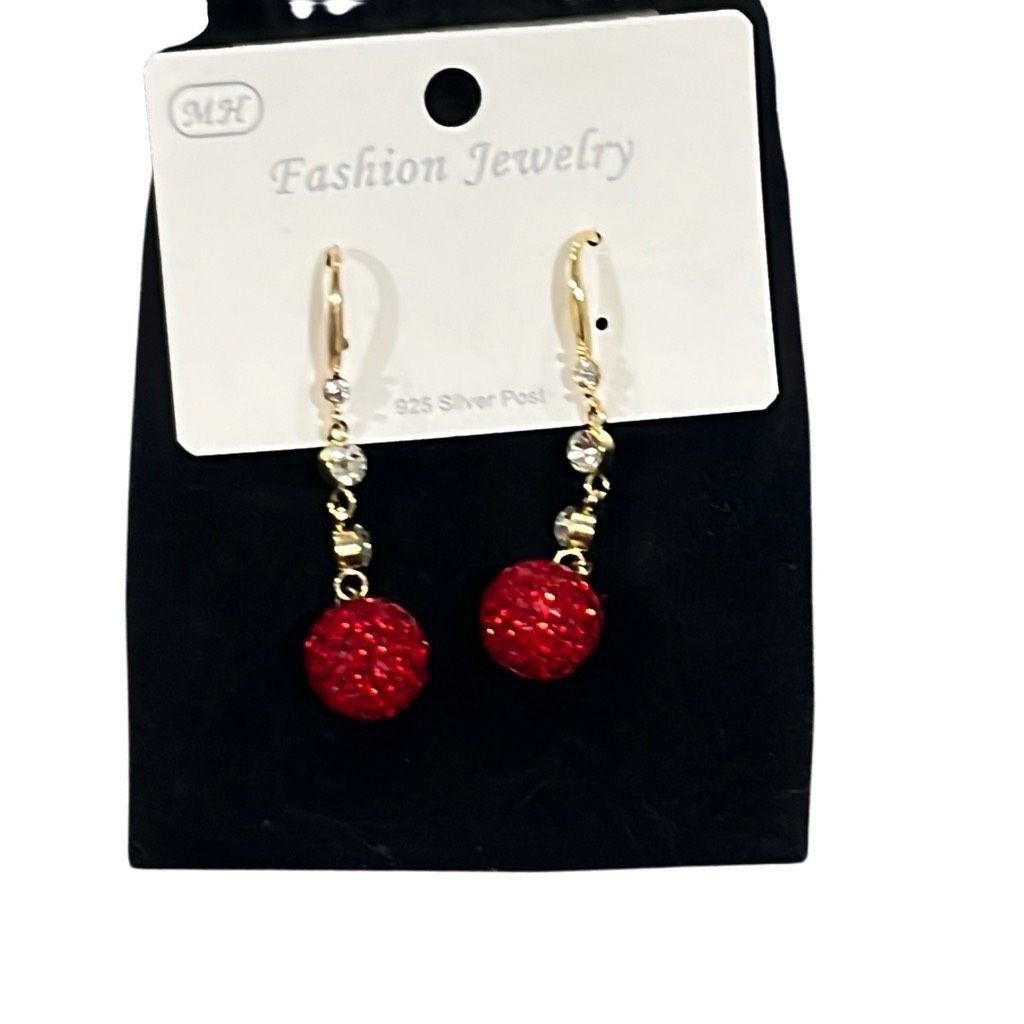 Other Sterling Silver Red Crystal Cubic Zirconium Drop Dangle Earr Size ONE SIZE - 2 Thumbnail