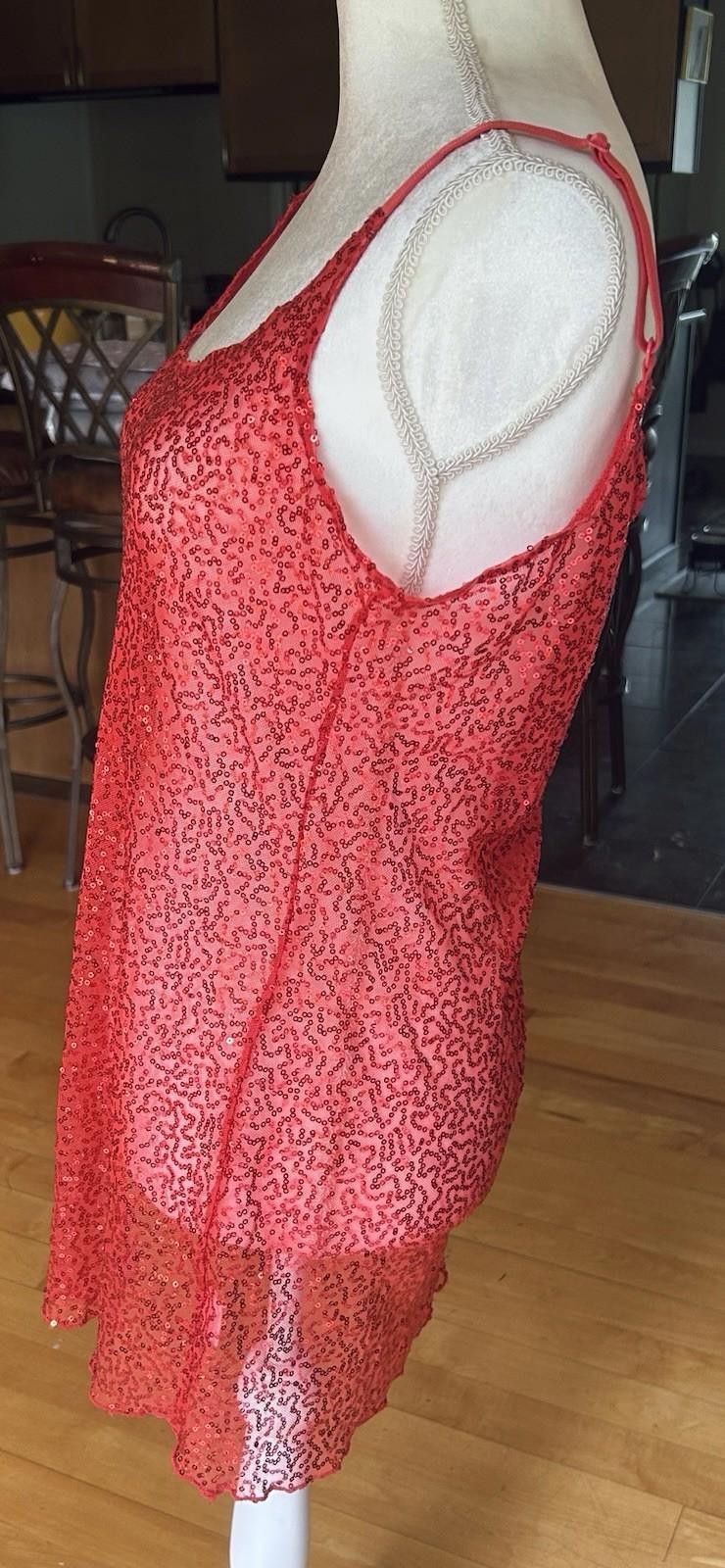 Other Tank Top Orange Red Sequins Sheer Sleeveless Stretch Mermaid Size L / US 10 / IT 46 - 3 Thumbnail