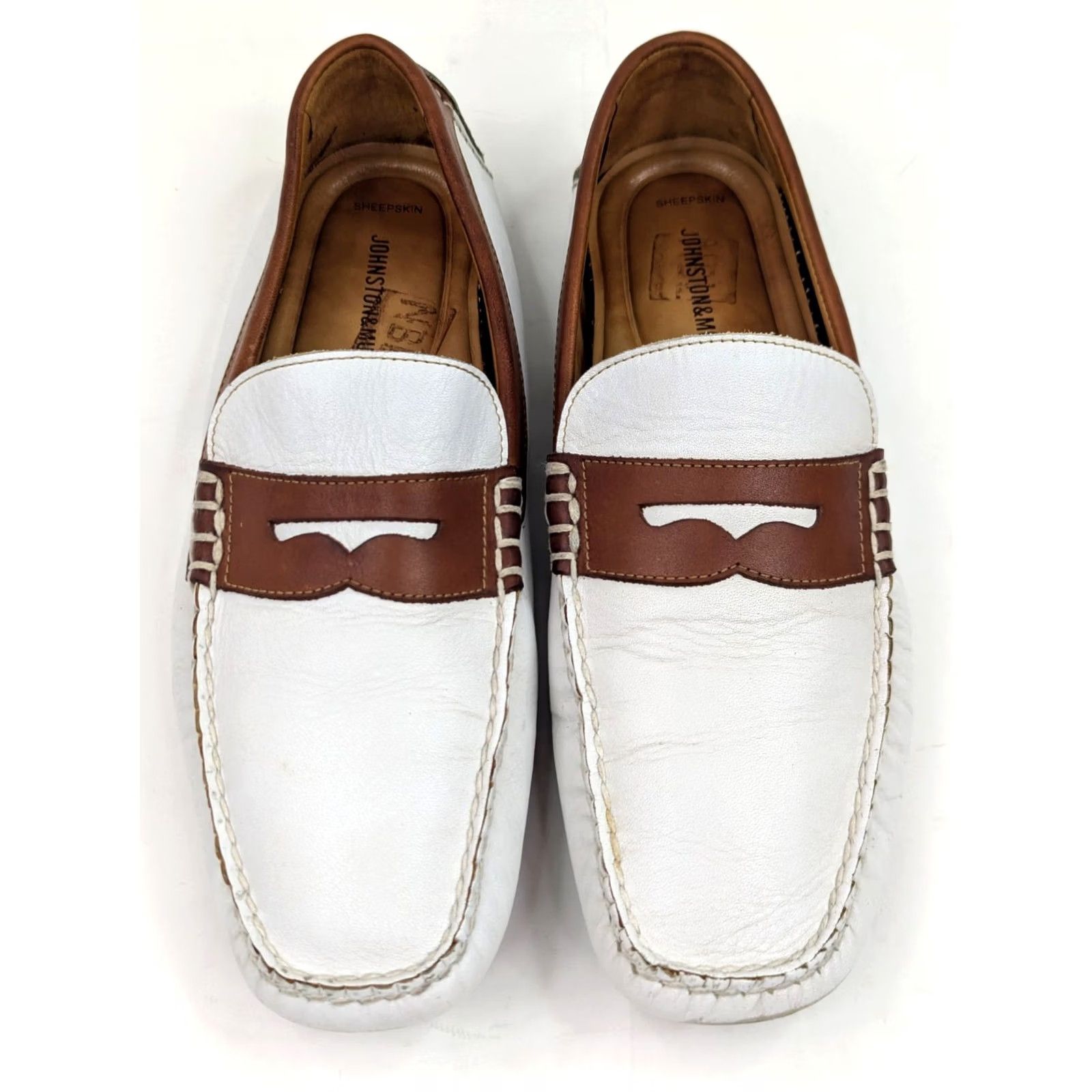 Johnston & Murphy Johnston & Murphy Sheepskin Leather Penny Driving Moc Loafers Men 9M Two-Tone Brown/White Loafers Size US 9 / EU 42 - 3 Thumbnail