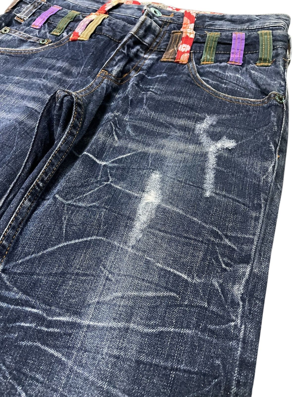 Hysteric Glamour × Japanese Brand Nylaus Japan Cracked Shadow Wash Double Waist Jeans Size US 30 / EU 46 - 9 Thumbnail