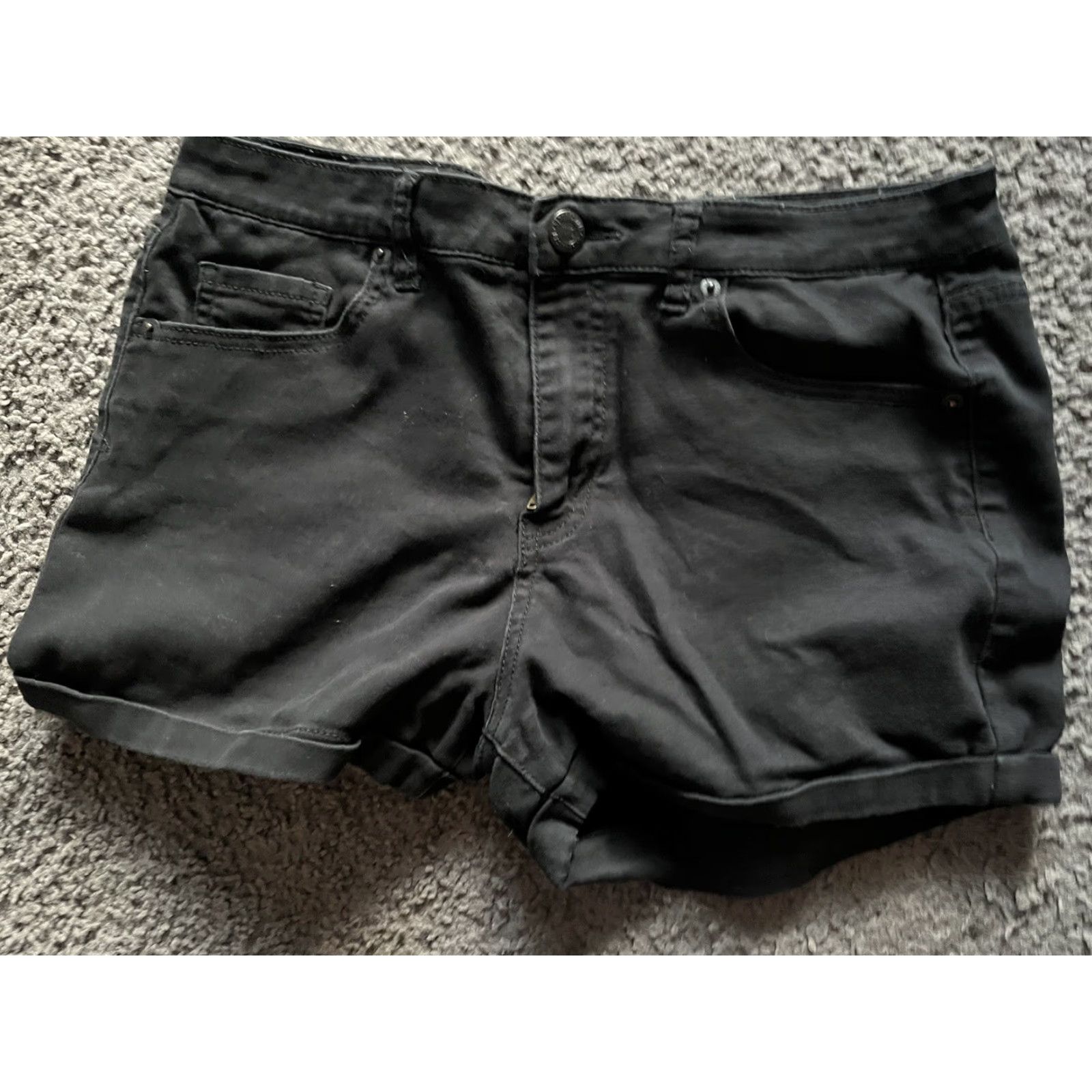 Vintage VINTAGE Aeropostale Women's Shorts Size 12 High Waist Black Denim Hot Pants Stretch Casual Size 34" / US 12 / IT 48 - 2 Thumbnail