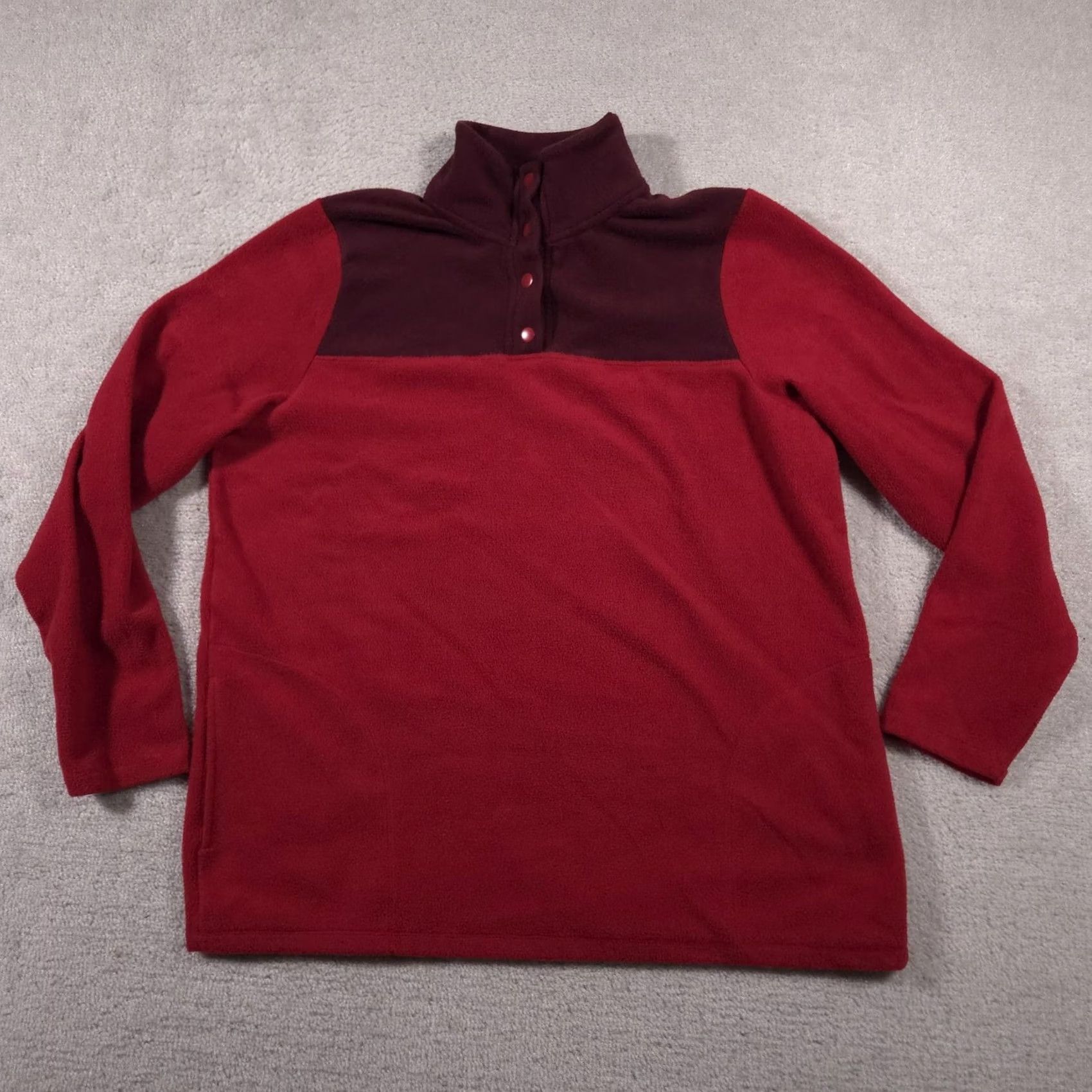 Vintage Cuddl Duds Pullover Womens Large Red Maroon Fleece Snap Front Warm Cozy Pockets Size L / US 10 / IT 46 - 2 Thumbnail