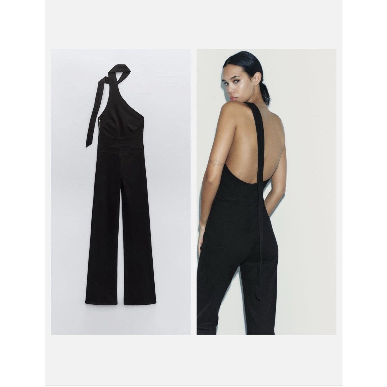 Zara ZARA WOMAN ASYMMETRIC JUMPSUIT BLACK SZ XS Brand New Size 26" / US 2 / IT 38 - 3 Thumbnail