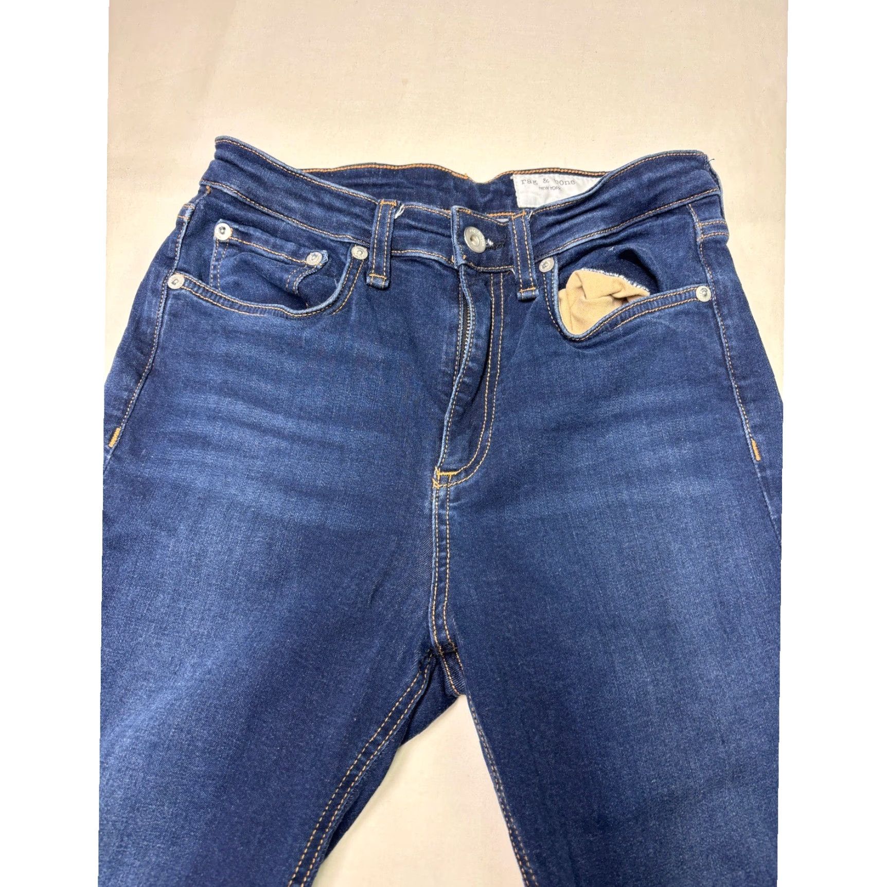 Rag & Bone rag & bone Nina High-Rise Ankle Skinny Jeans Dark Wash Denim Women Adult 26 Inseam 27in Stretch Comfort Zip Button 5-Pocket Solid Blue Size 26" / US 2 / IT 38 - 2 Thumbnail