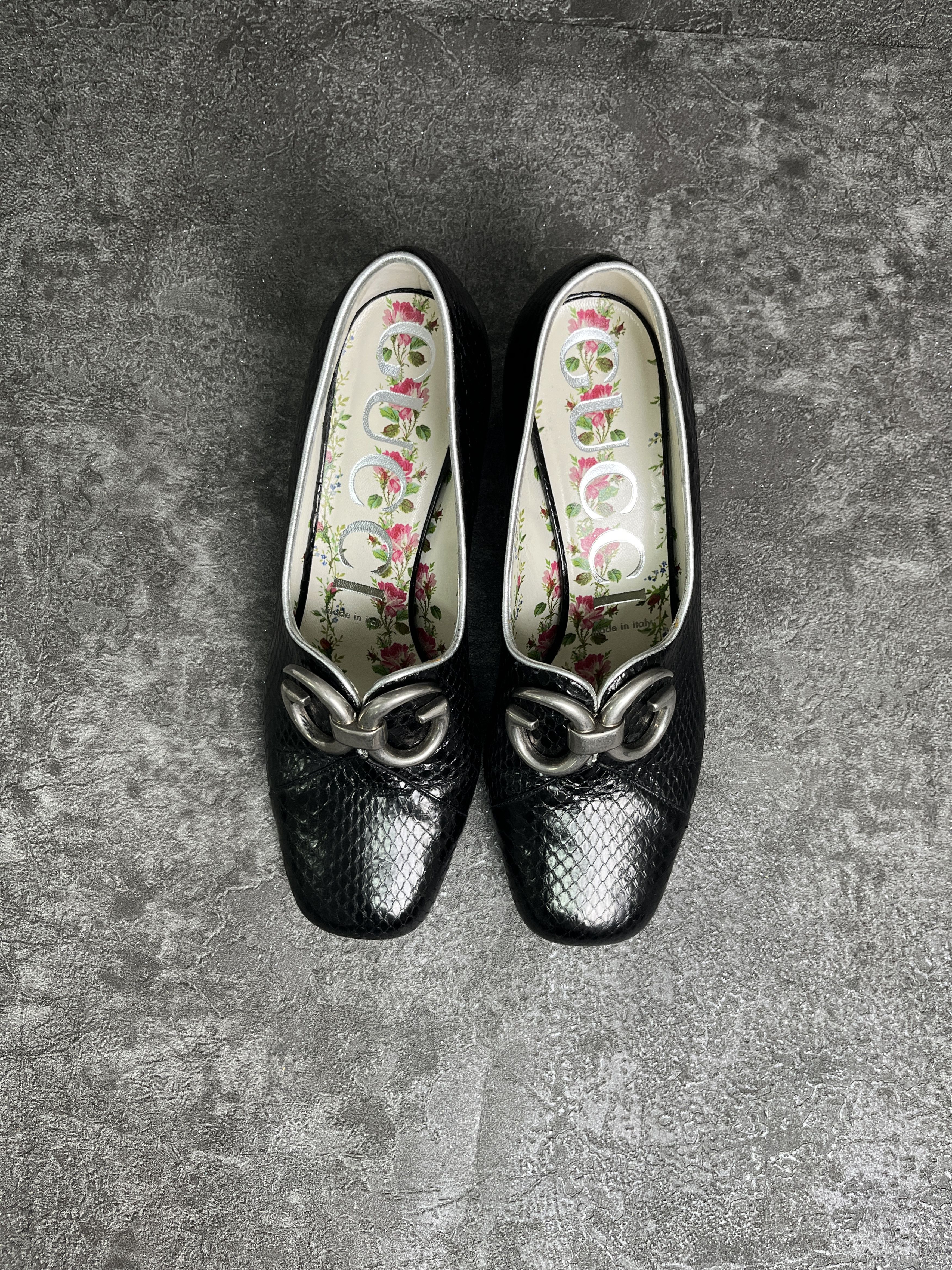 Gucci Gucci Black GG Biba Snakeskin Pumps Size US 6 / IT 36 - 5 Thumbnail