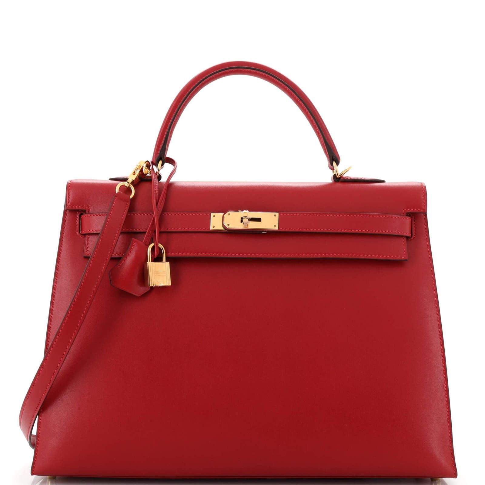 image of Hermes Kelly Handbag Red Tadelakt With Gold Hardware 35, Women's