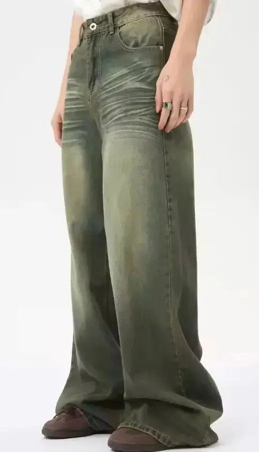 Japanese Brand Retro nostalgic style washed straight mop distressed jeans Size US 32 / EU 48 - 3 Thumbnail