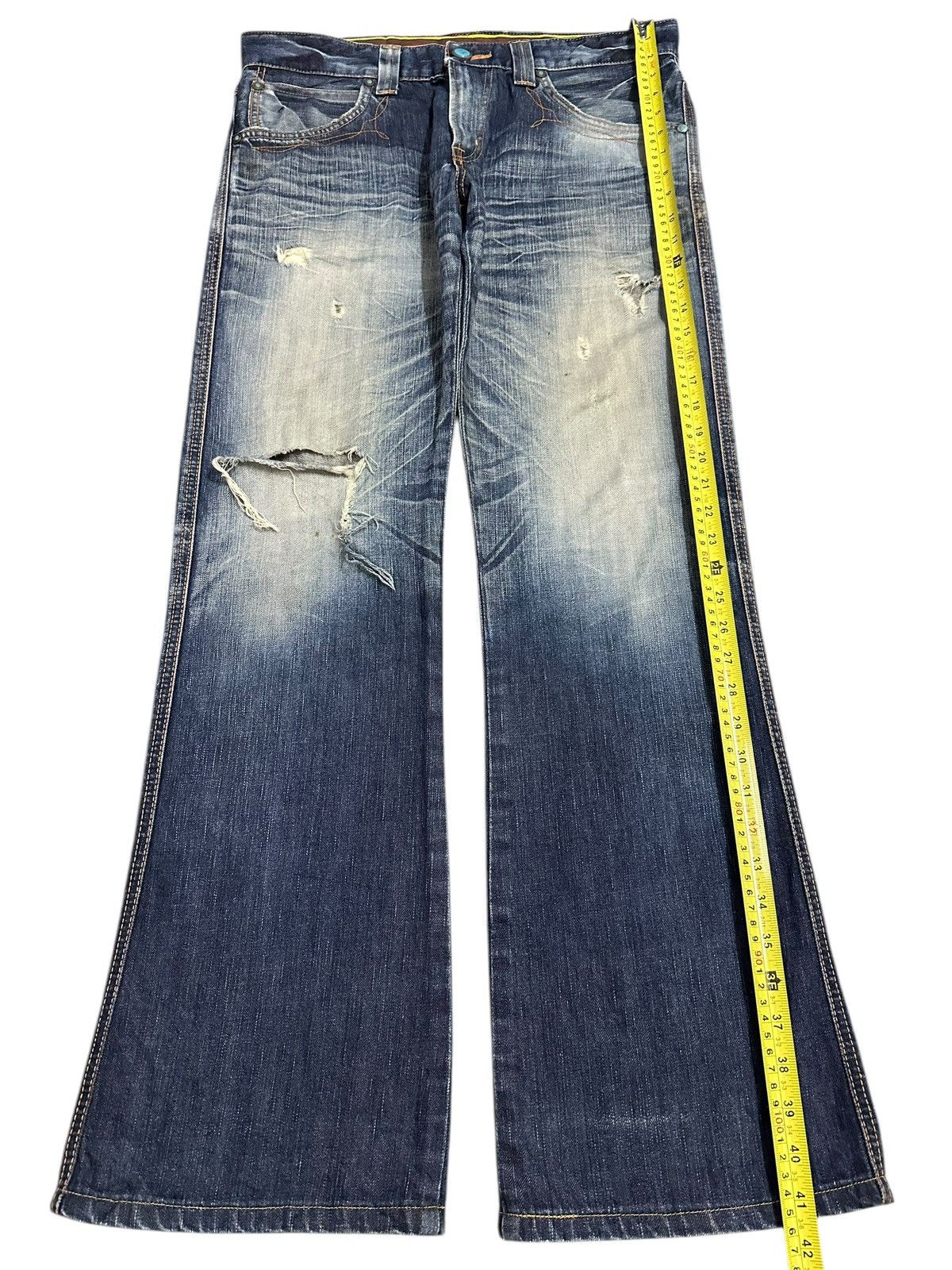 Edwin Vintage Edwin Blue Trip Faded Wash Distressed Bootcut Jeans Size US 34 / EU 50 - 13 Thumbnail