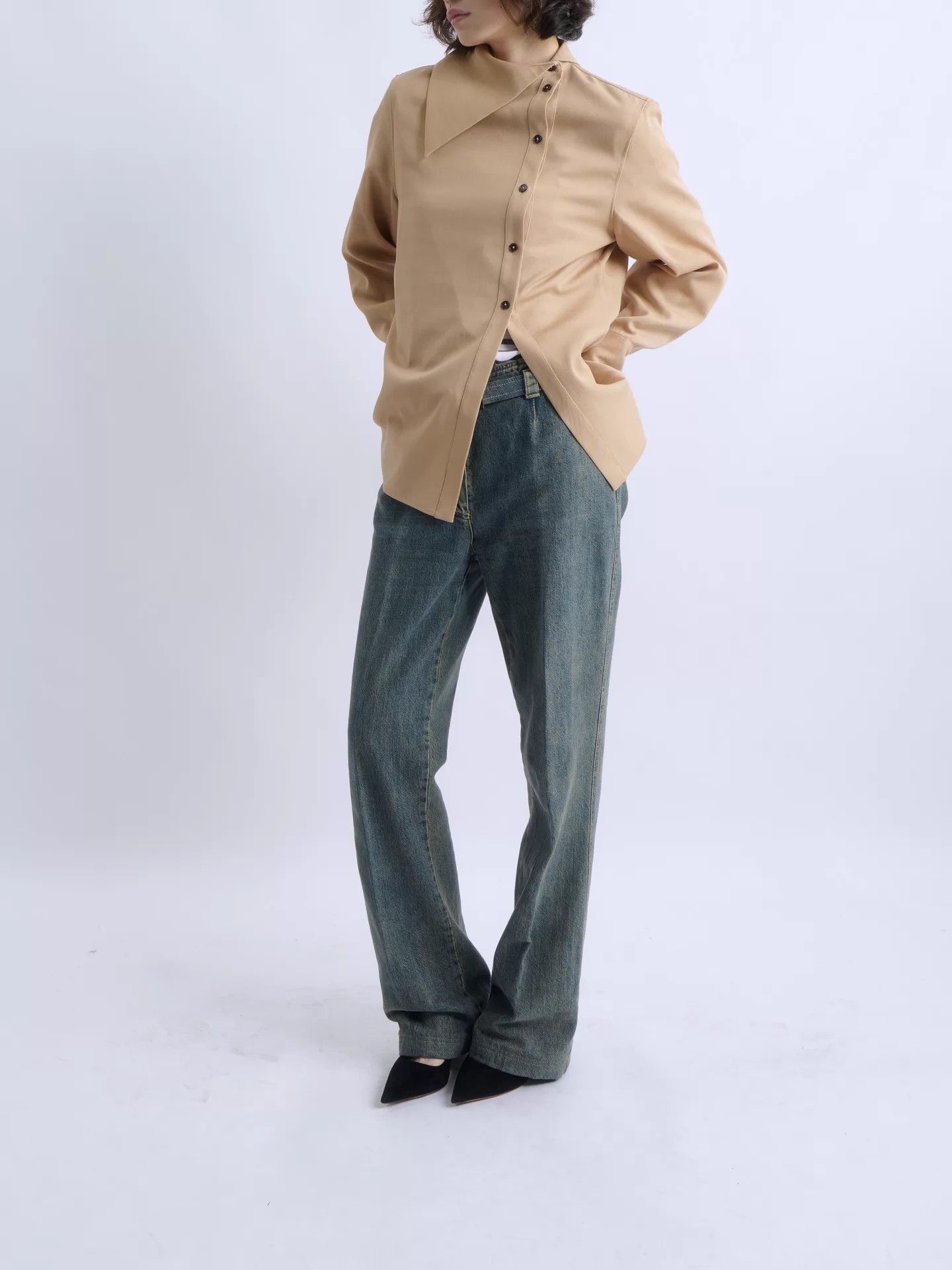 Jil Sander JIL SANDER Camel Triangular Collar Asymmetric Shirt 21EA Size XXS / US 00 / IT 34 - 3 Thumbnail