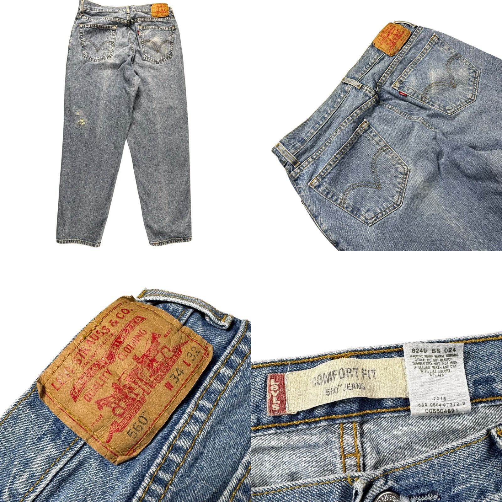 Levi's VINTAGE Levi's 560 Jeans Men 34x30 Comfort Loose Tapered Distressed Baggy 90s Grunge USA Denim Cotton Blue Regular Jeans Mens Size US 34 / EU 50 - 8 Thumbnail