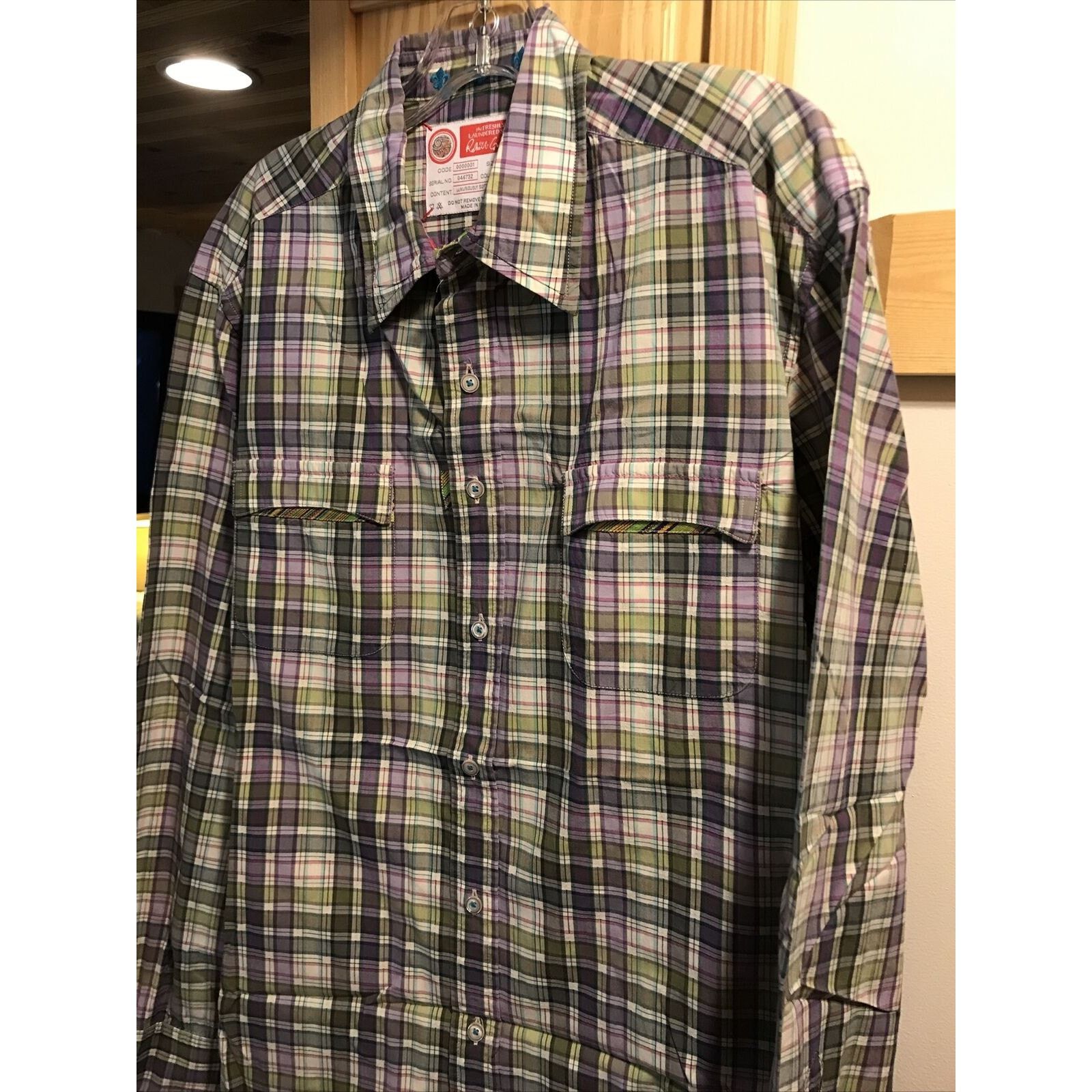 Robert Graham Robert Graham Men’s Large Green Purple Plaid LS Cotton Shirt Size US L / EU 52-54 / 3 - 6 Thumbnail