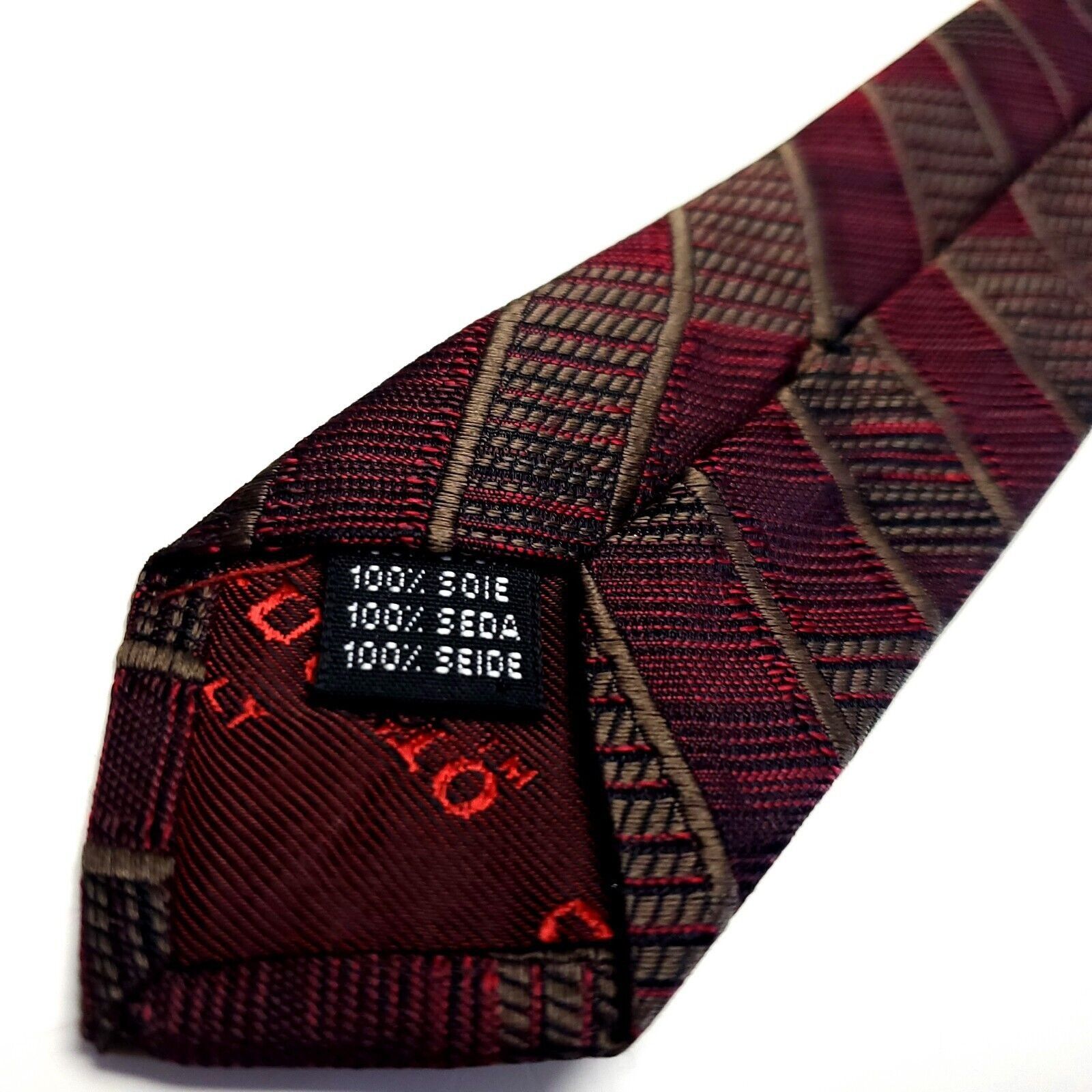 Pronto Uomo Pronto Uomo Red Silk Tie Woven Wide Striped Size ONE SIZE - 5 Thumbnail