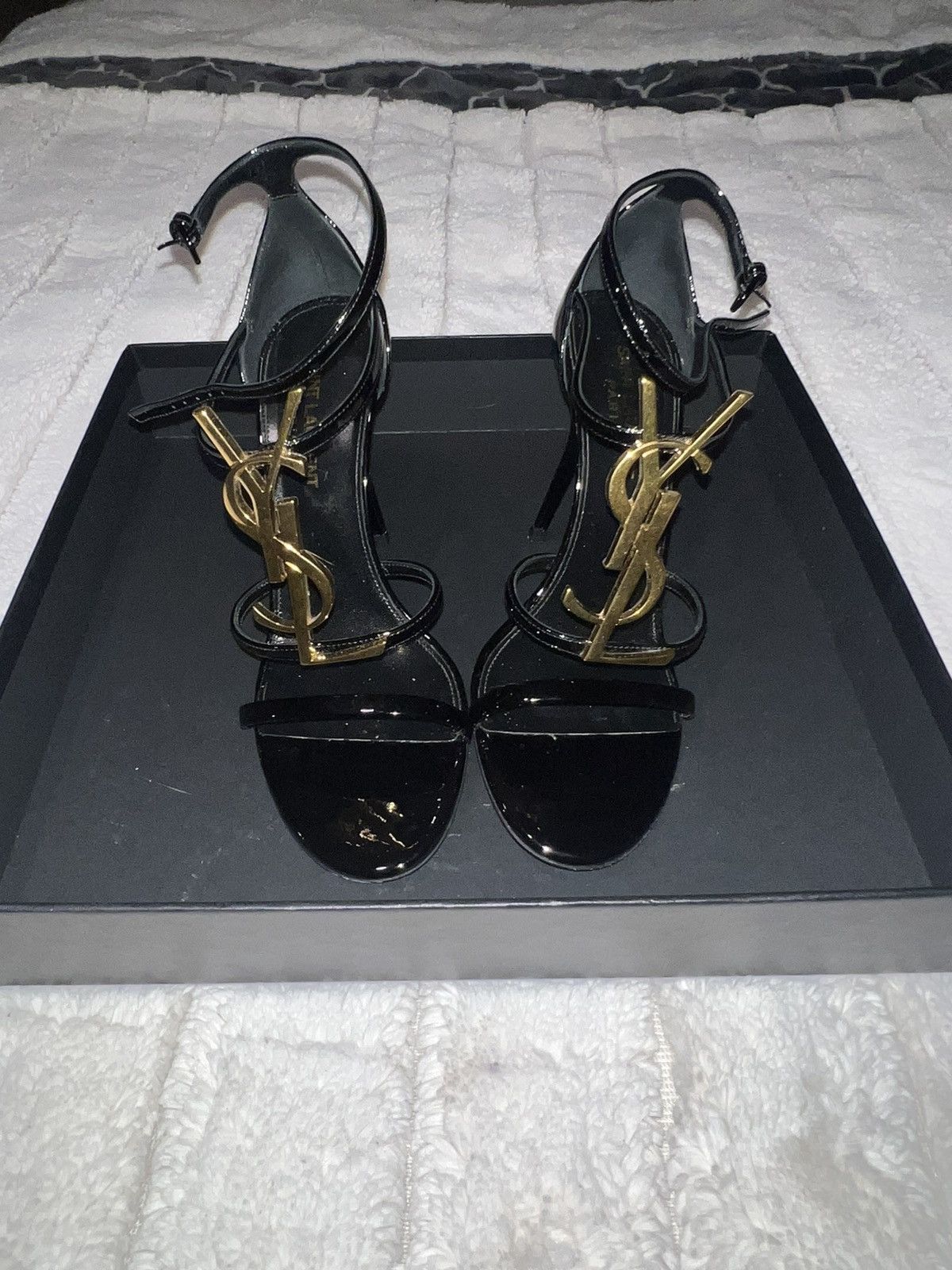 Saint Laurent Paris Cassandra YSL Medallion Stiletto Sandals Size US 7.5 / IT 37.5 - 2 Thumbnail