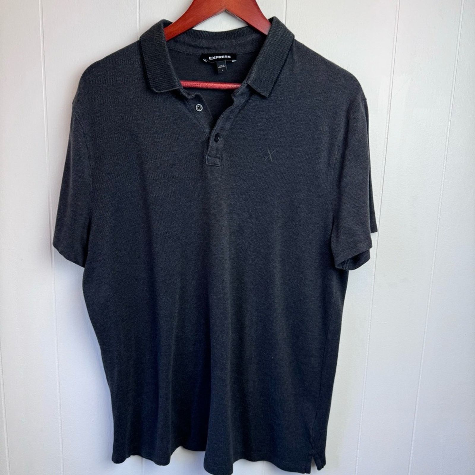 Express Express Dark Grey Pique Short Sleeve Shirt Men’s Size Large Size US L / EU 52-54 / 3 - 5 Thumbnail