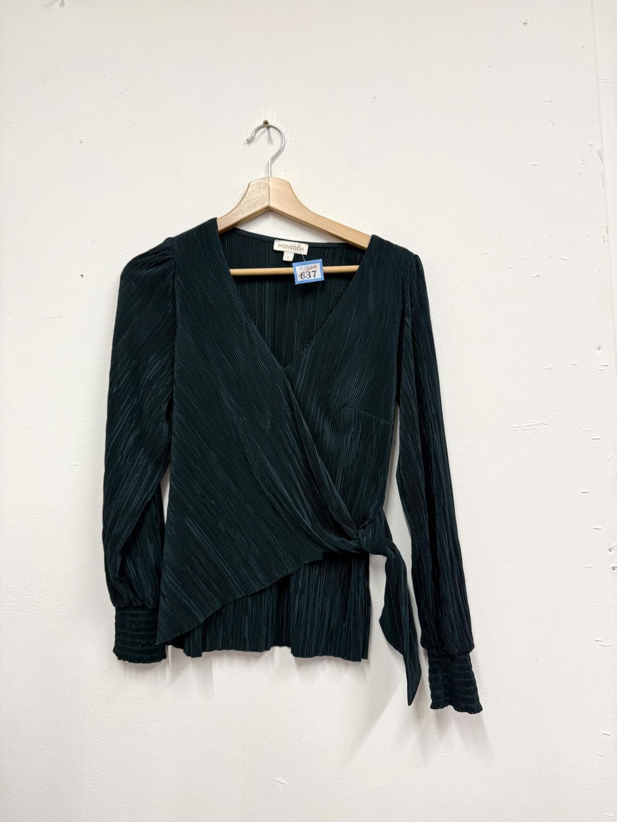 Other Monsoon Dark Green Pleated Wrap Blouse Size S Size S / US 4 / IT 40 - 1 Thumbnail