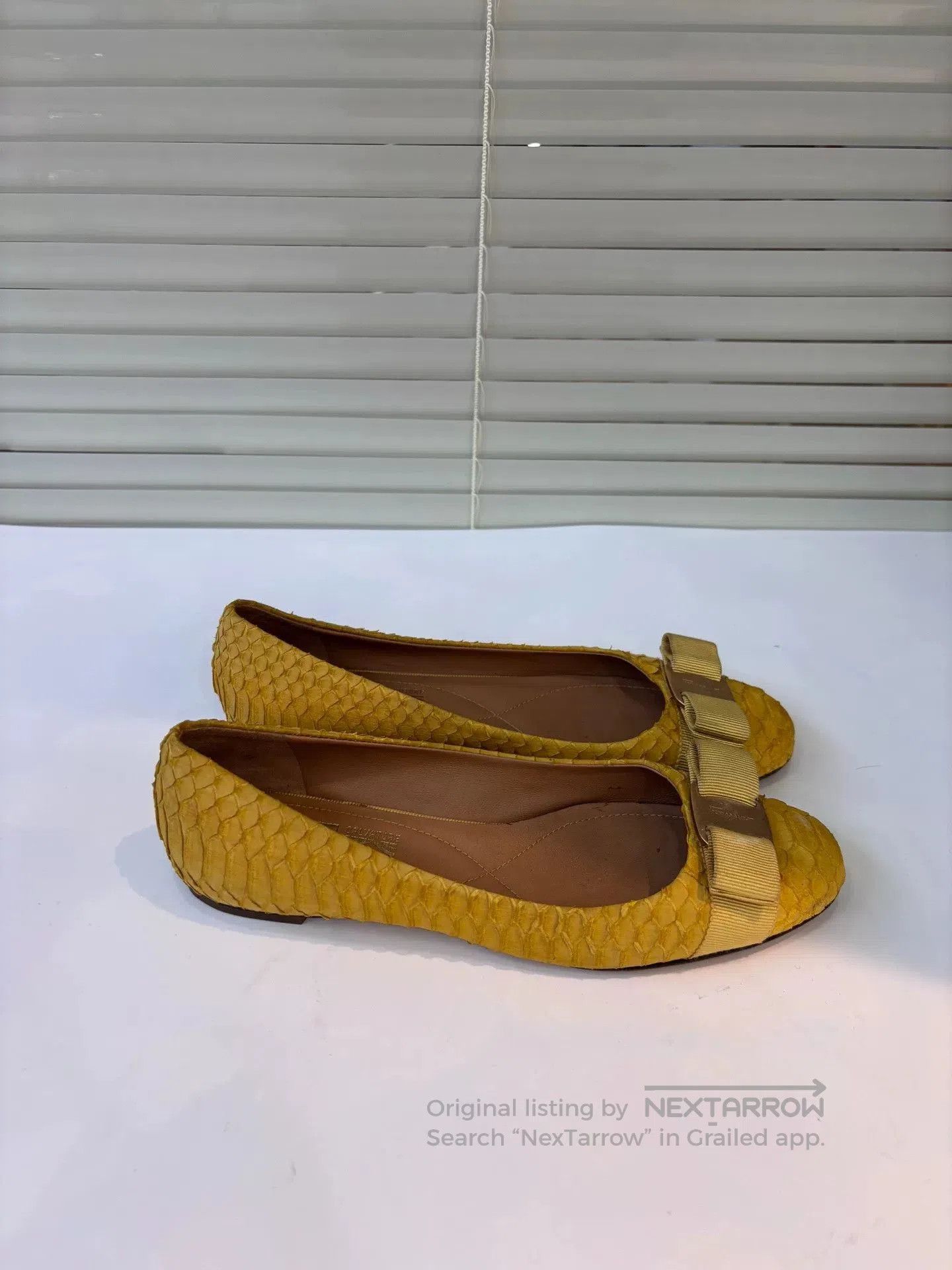 Salvatore Ferragamo Ferragamo Yellow Snake Skin Flat Shoes. Size US 5.5 / IT 35.5 - 2 Thumbnail