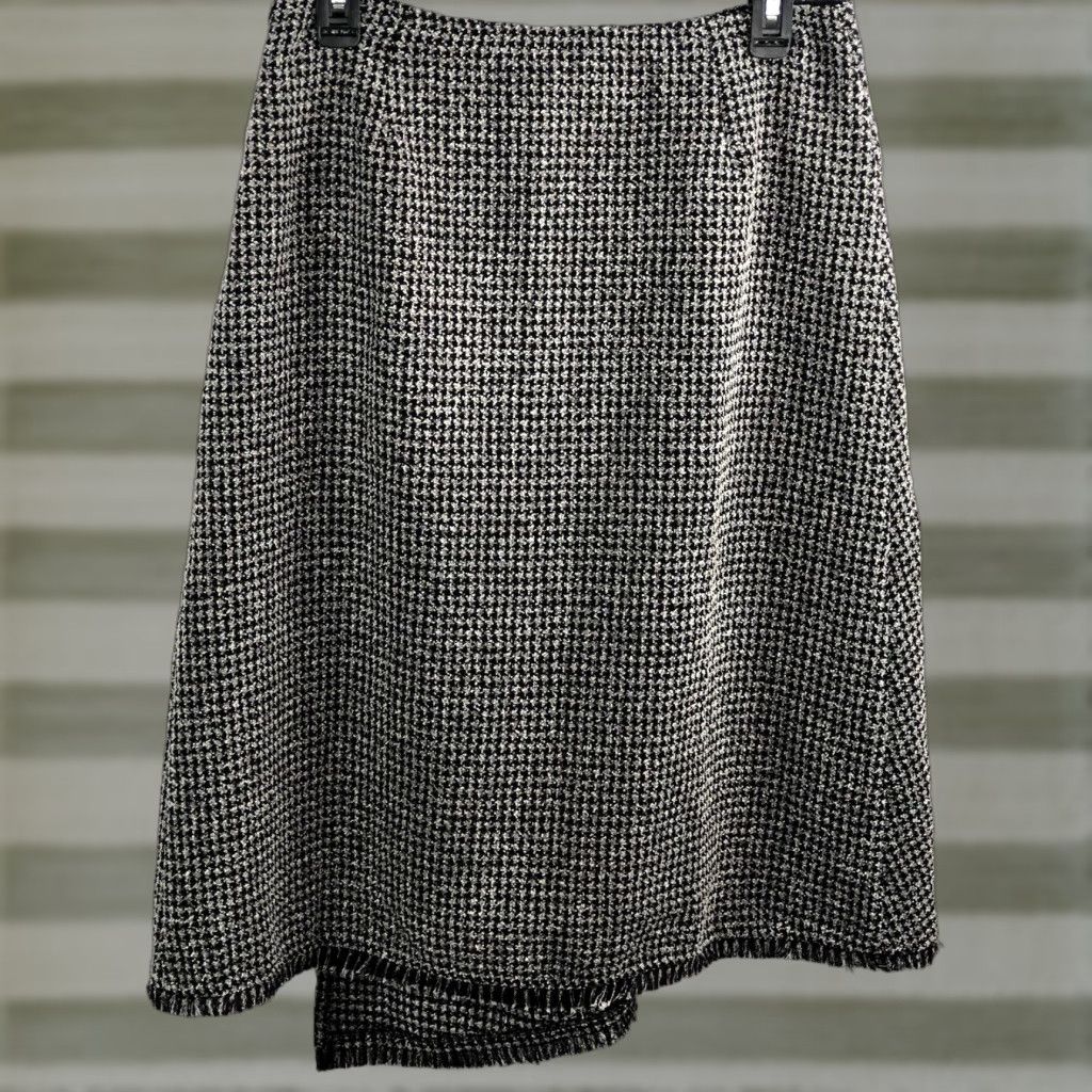Vintage SC collection slit A-line skirt 10 BIK Wht houndstooth Check Fringe Zipper Knee Length Womens Size 32" / US 10 / IT 46 - 1 Thumbnail