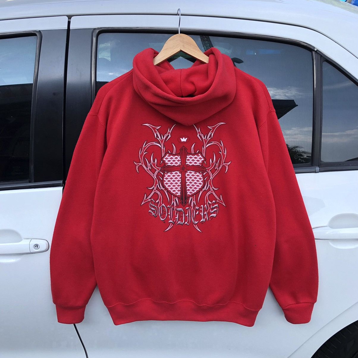 Vintage Soldier Cross Hoodie Red Sweatshirt