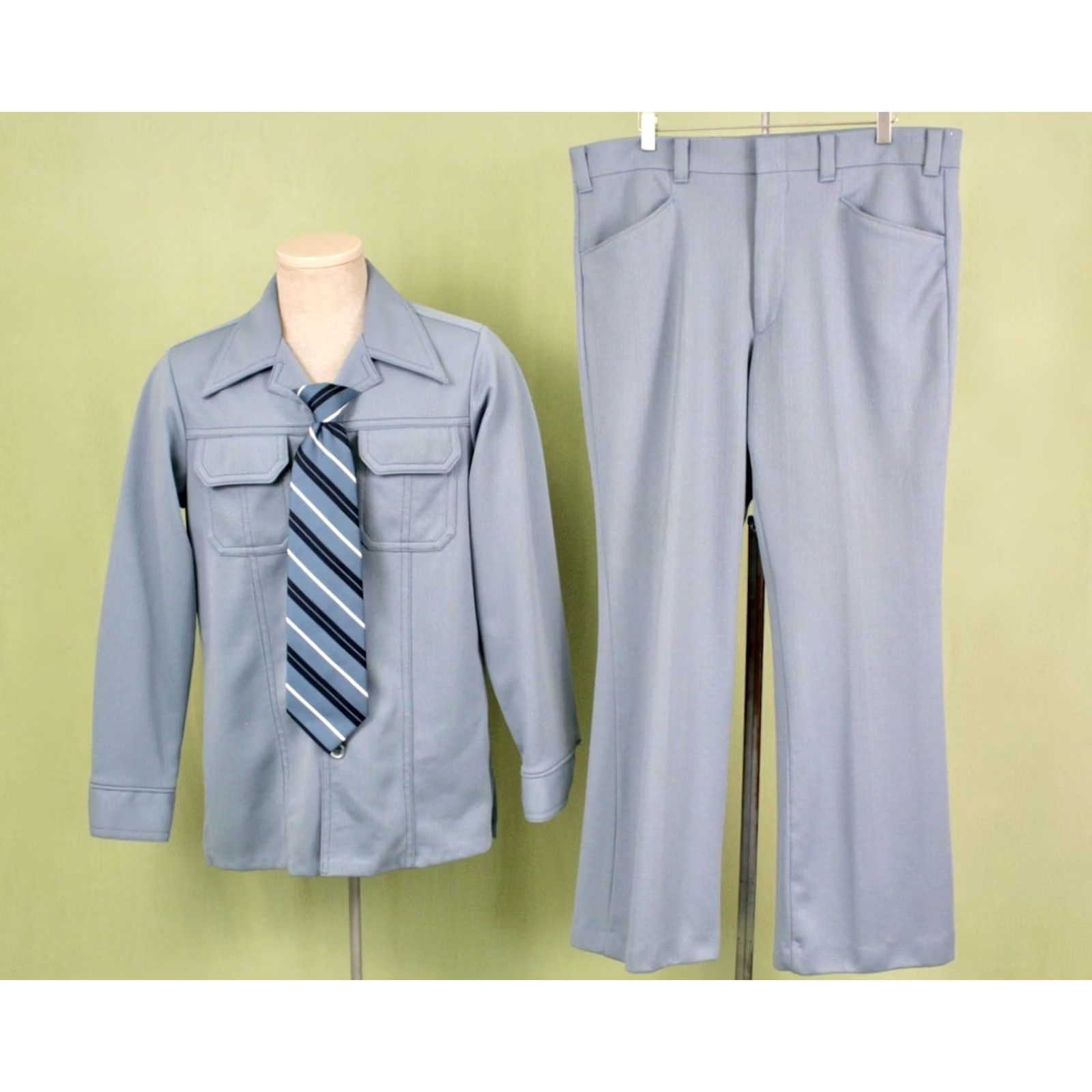 Levi's Levi's 70s Leisure Suit Jacket Pants Panatela Polyester Light Blue Mens L Vintage Disco Size 40R - 2 Thumbnail