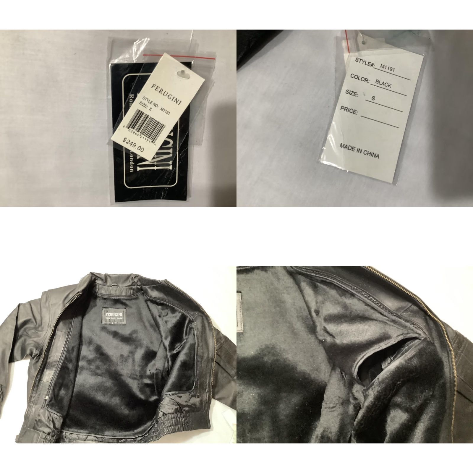 Vintage Ferugini Bomber Jacket Mens Small Black Genuine Leather Back Patch US Army Embroidered Zipper Full Zip Lined Pockets Elastic Waist Army USA Theme Size US S / EU 44-46 / 1 - 8 Thumbnail