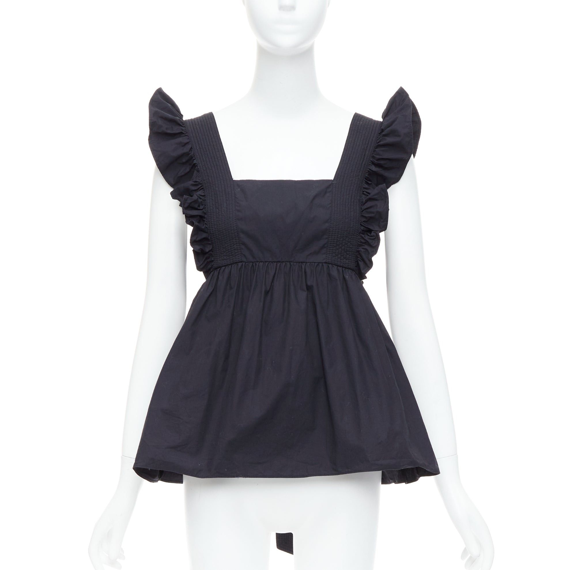 Self-Portrait SELF PORTRAIT 2020 Runway Black Cotton Poplin tie back ruffle top UK10 M Size M / US 6-8 / IT 42-44 - 1 Thumbnail