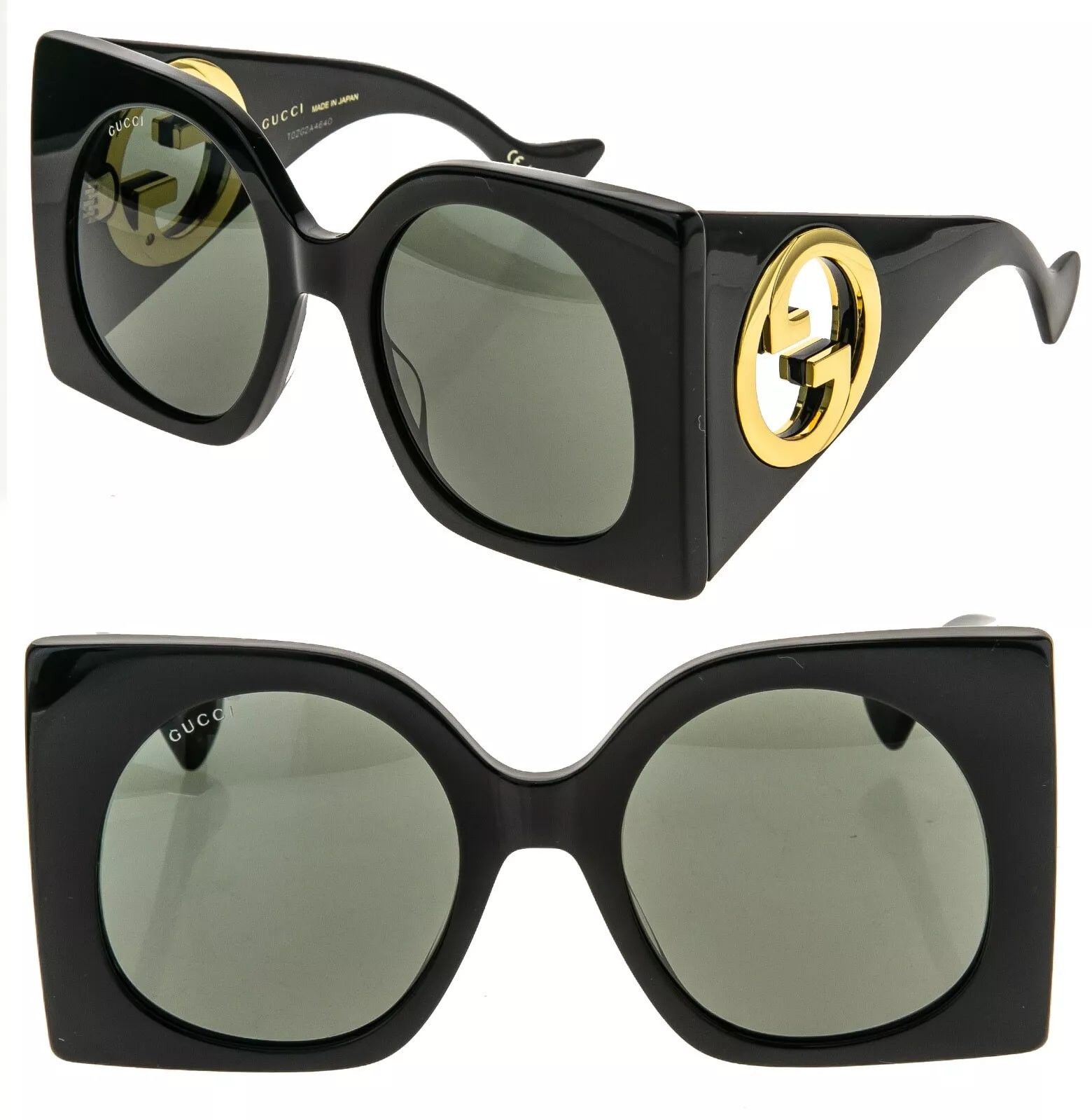 Gucci GUCCI 1254 Black Gold Logo Gg1254S Oversized Mask Flat 001 Size ONE SIZE - 1 Thumbnail