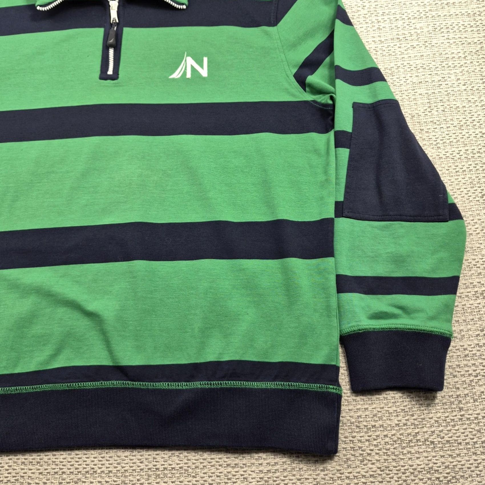 Nautica Nautica Mens 2XL Rugby Polo Sweater Shirt Green Striped 1/4 Zip Collared Size US XXL / EU 58 / 5 - 2 Thumbnail