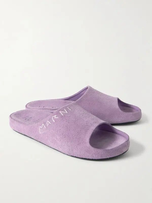 Marni o1w1db11225 Logo-Embroidered Suede Slides in Purple Size US 11 / EU 44 - 2 Thumbnail