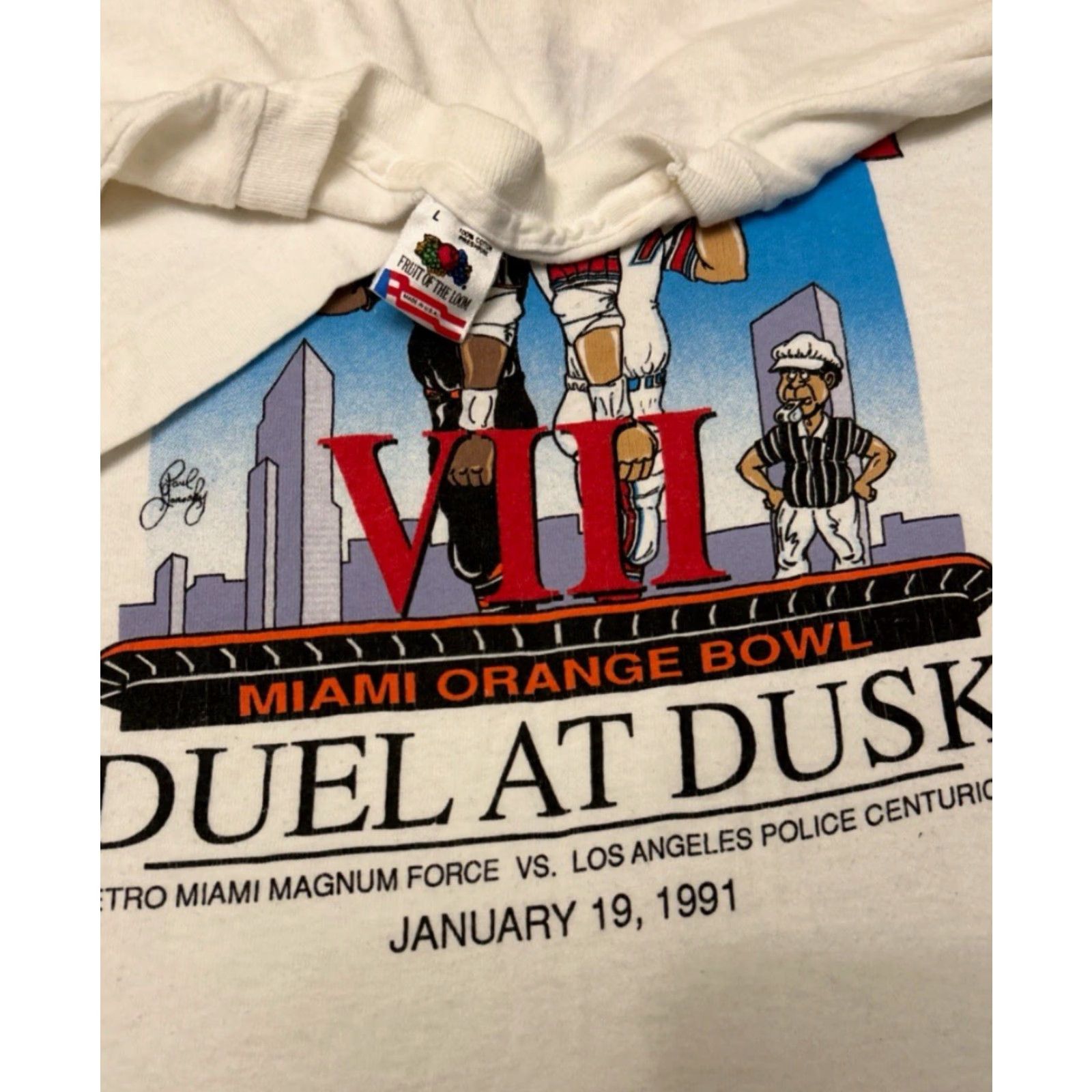 Vintage VINTAGE 90s Miami Orange Bowl Cop Police Pig Parody Game 1991 VTG Shirt Mens L White Short Sleeve Football Funny Sports Hip Hop Size US L / EU 52-54 / 3 - 2 Thumbnail