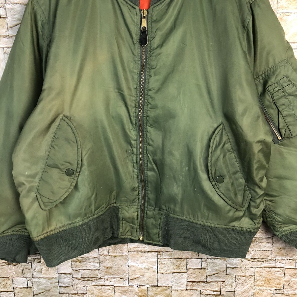 Japanese Brand Vintage faded Green Bombers Jacket #A390 Size US L / EU 52-54 / 3 - 3 Thumbnail